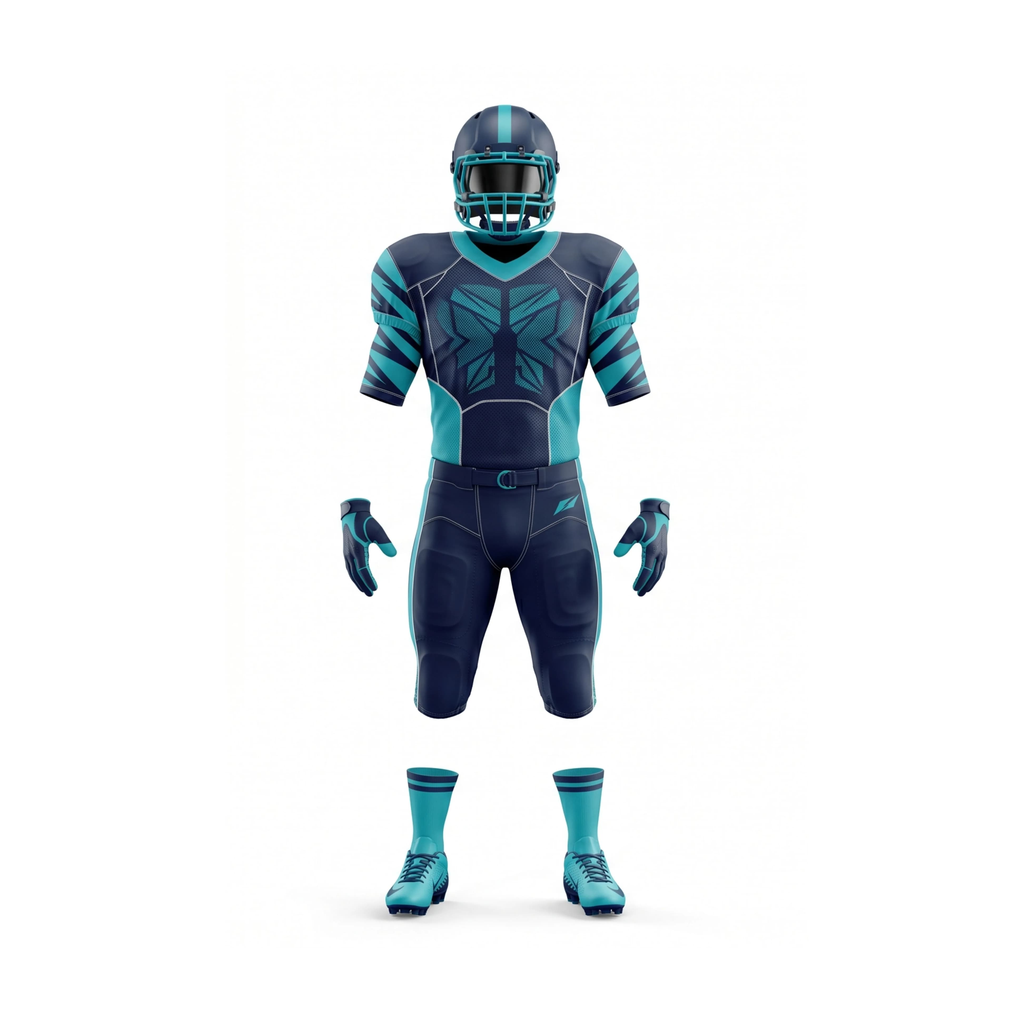 Dark Blue & Teal Geometric Pattern American Football Uniform Set