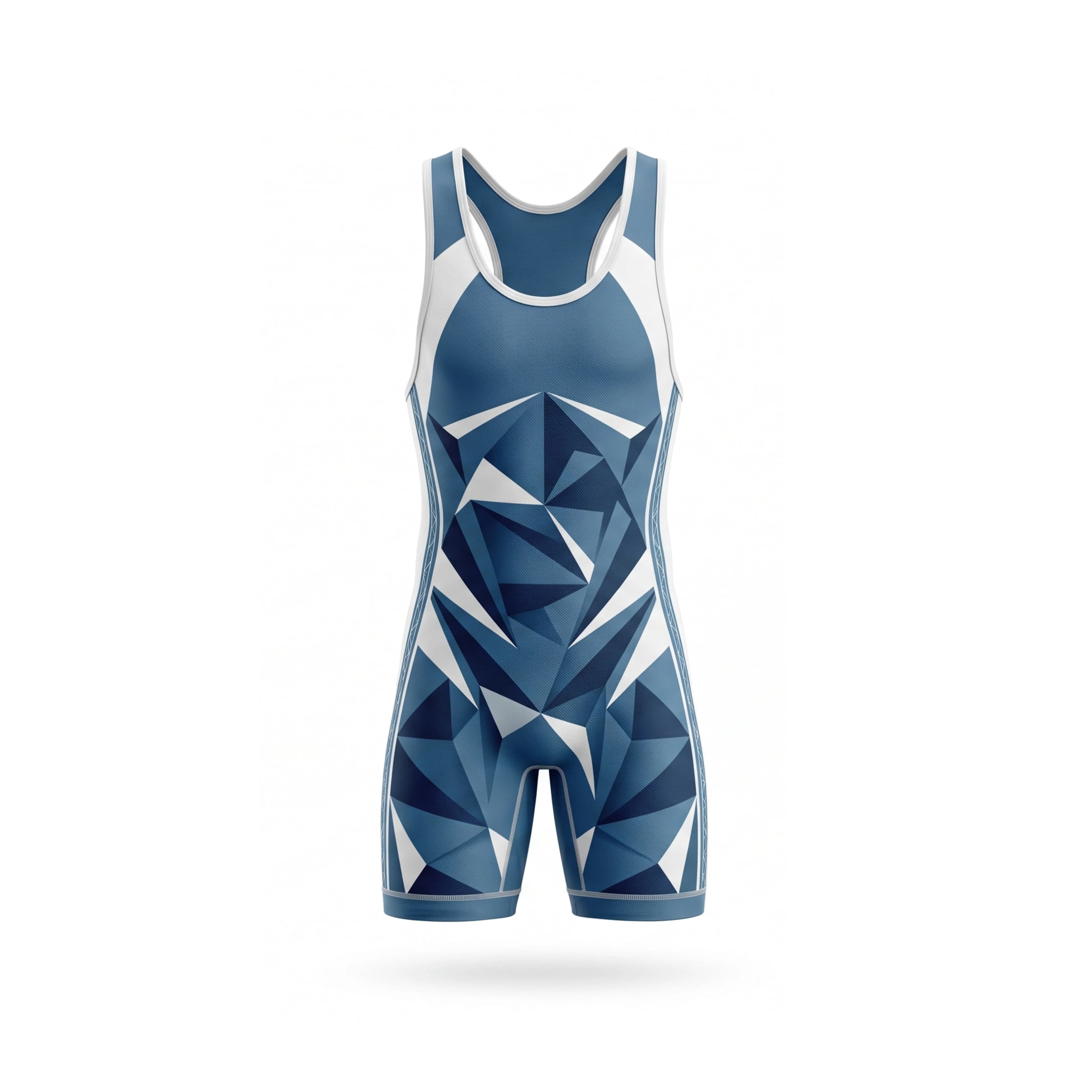 Denim Blue & White Geometric Pattern Wrestling Singlet for Men