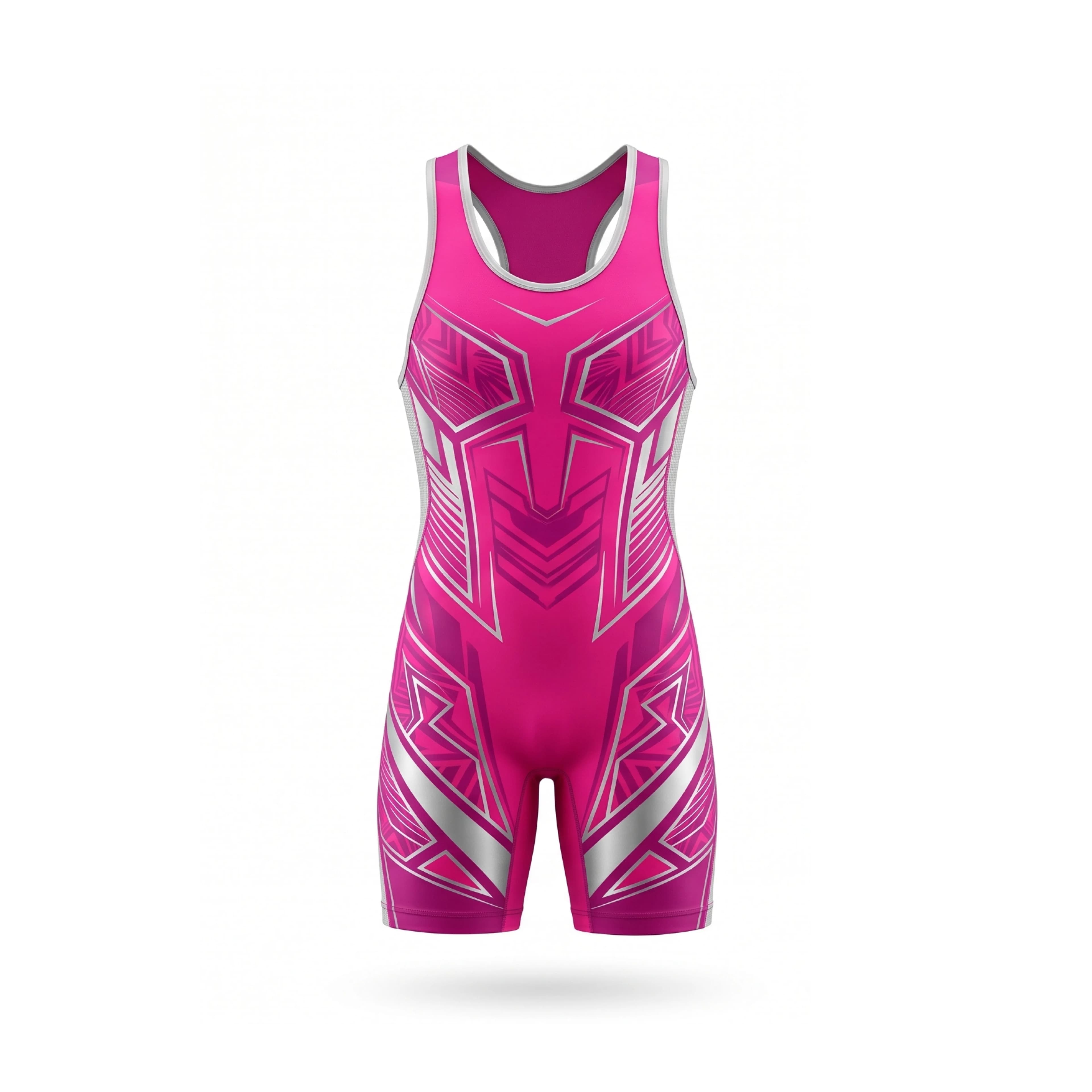 Pink & Silver Geometric Pattern Wrestling Singlet
