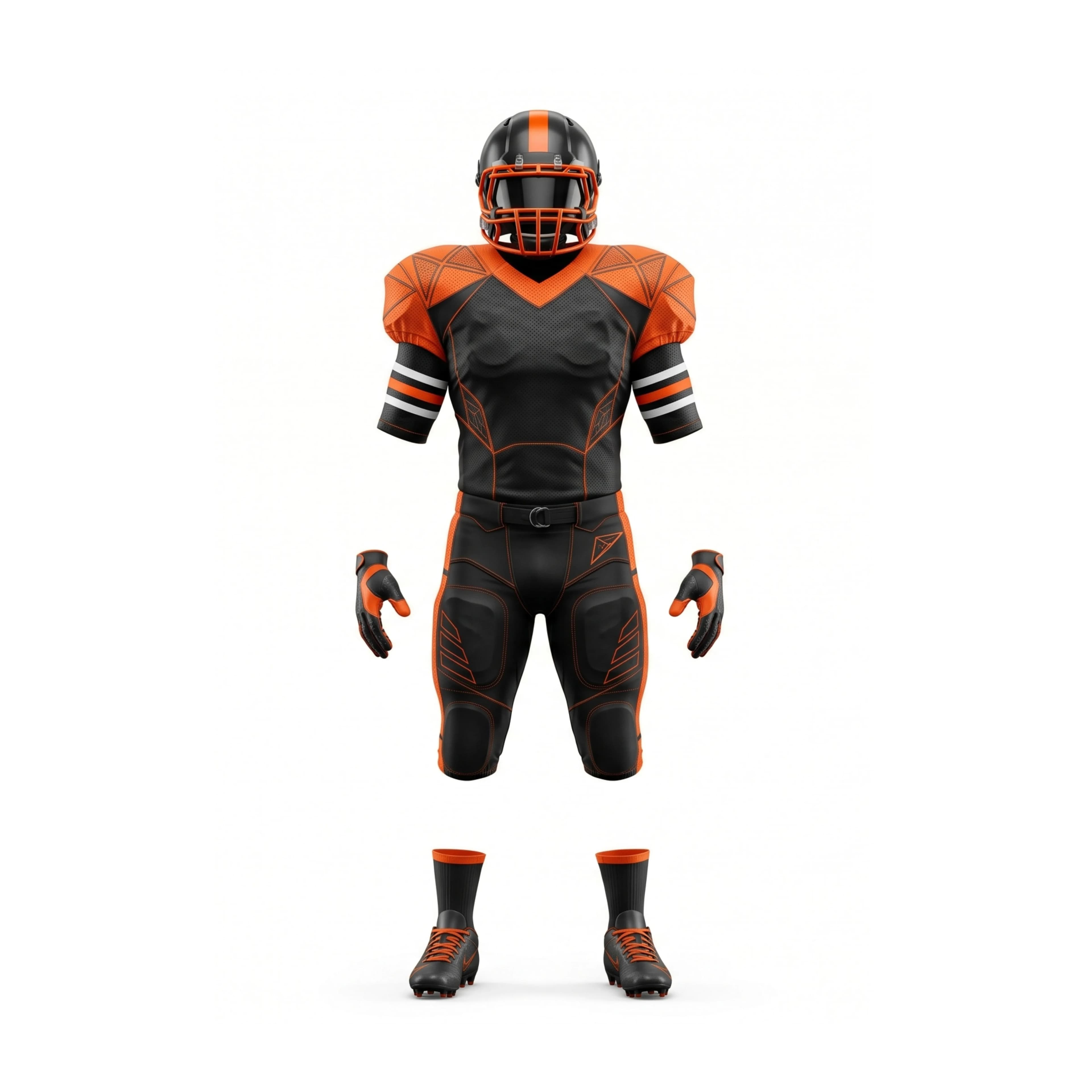 Black and Orange Geometric American Football Uniform Set with Helmet