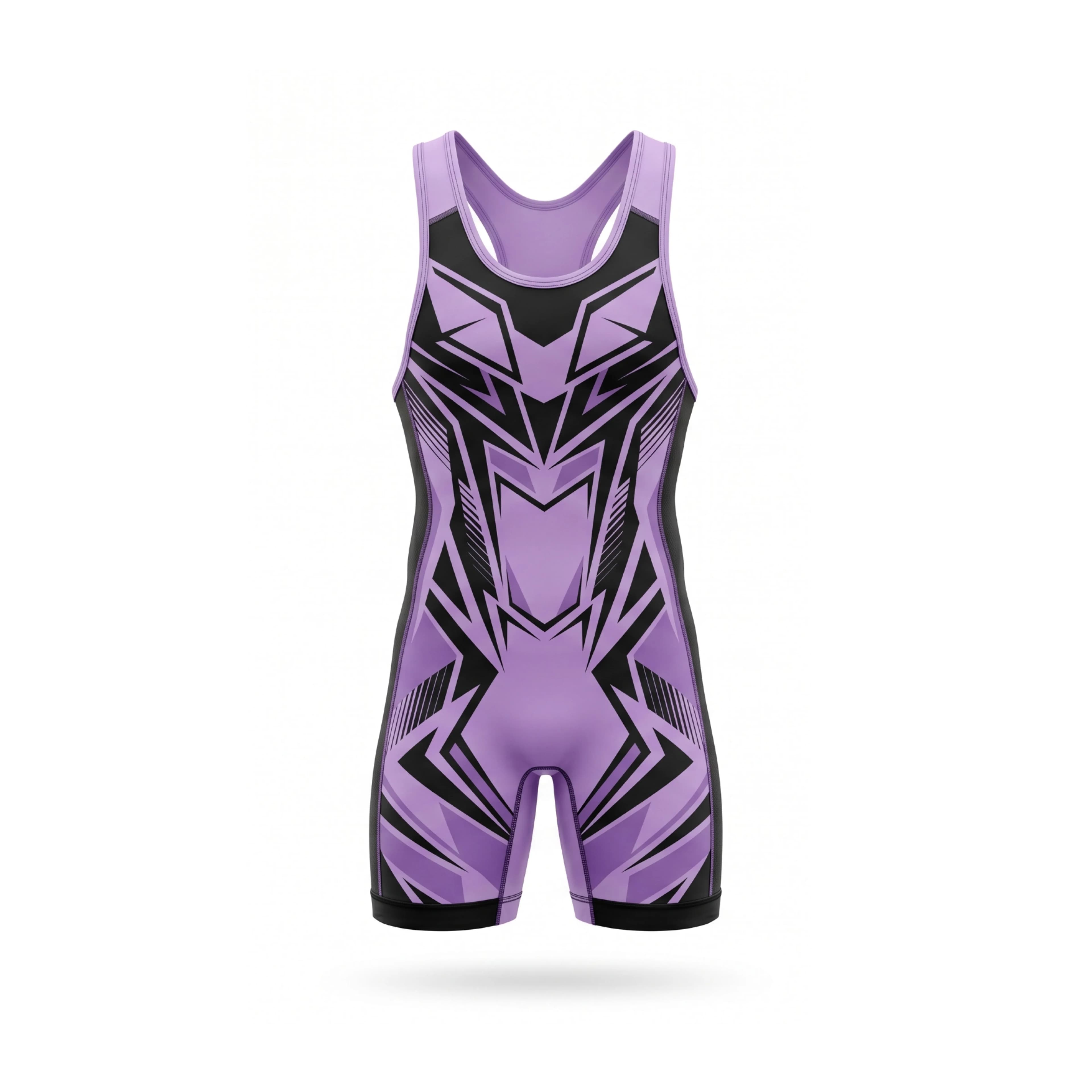 Purple & Black Geometric Tribal Pattern Wrestling Singlet
