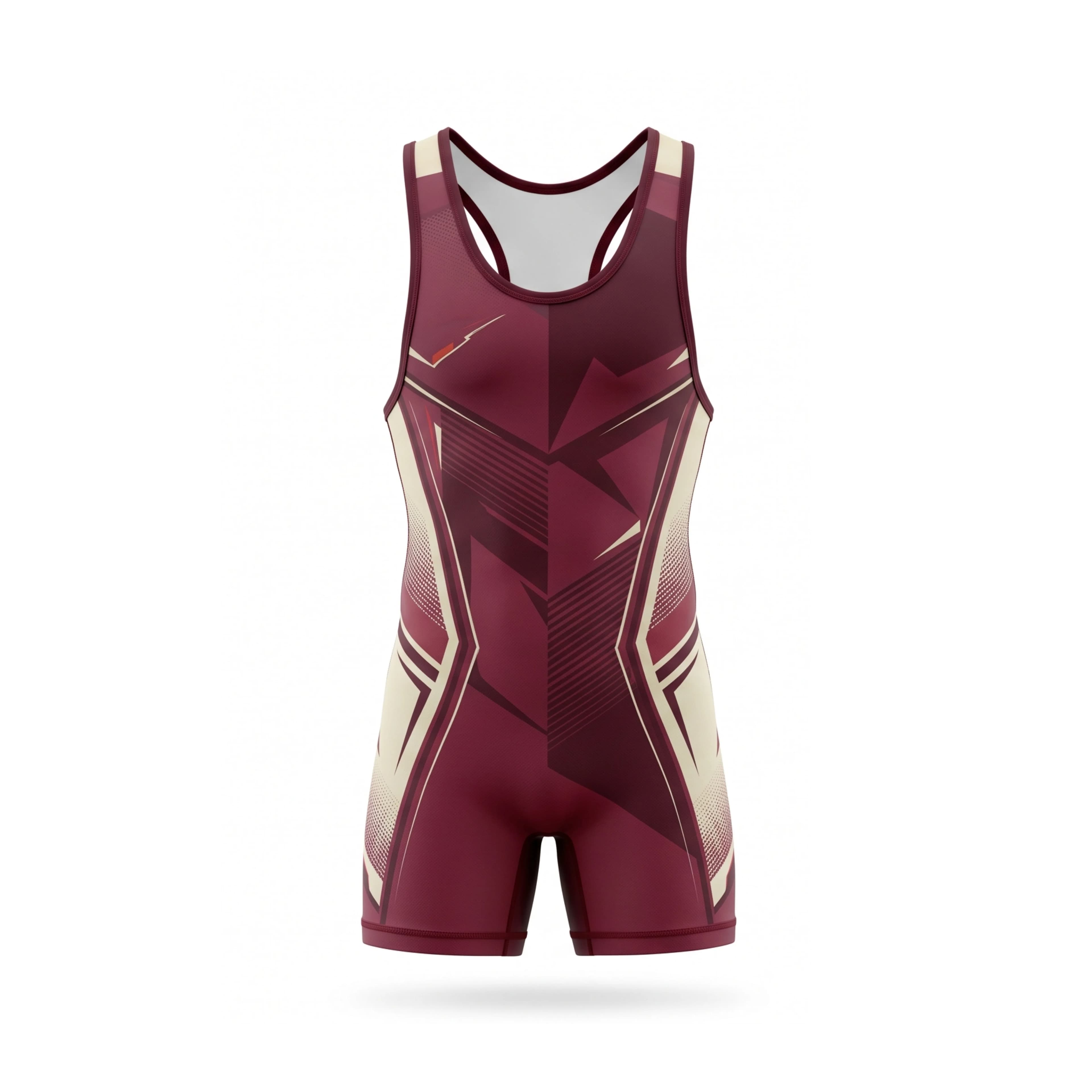 Maroon & Cream Geometric Abstract Wrestling Singlet