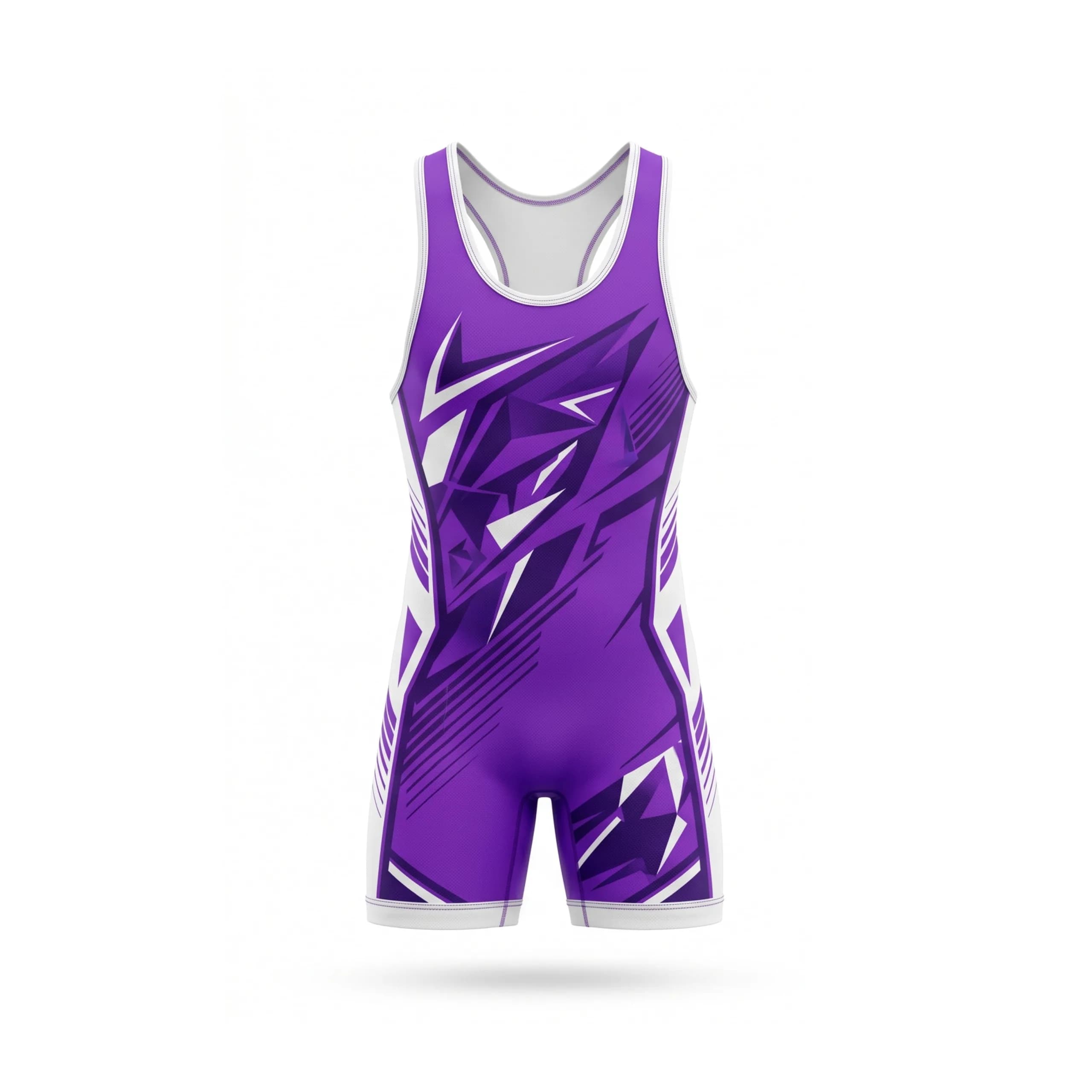 Purple & White Geometric Pattern Wrestling Singlet