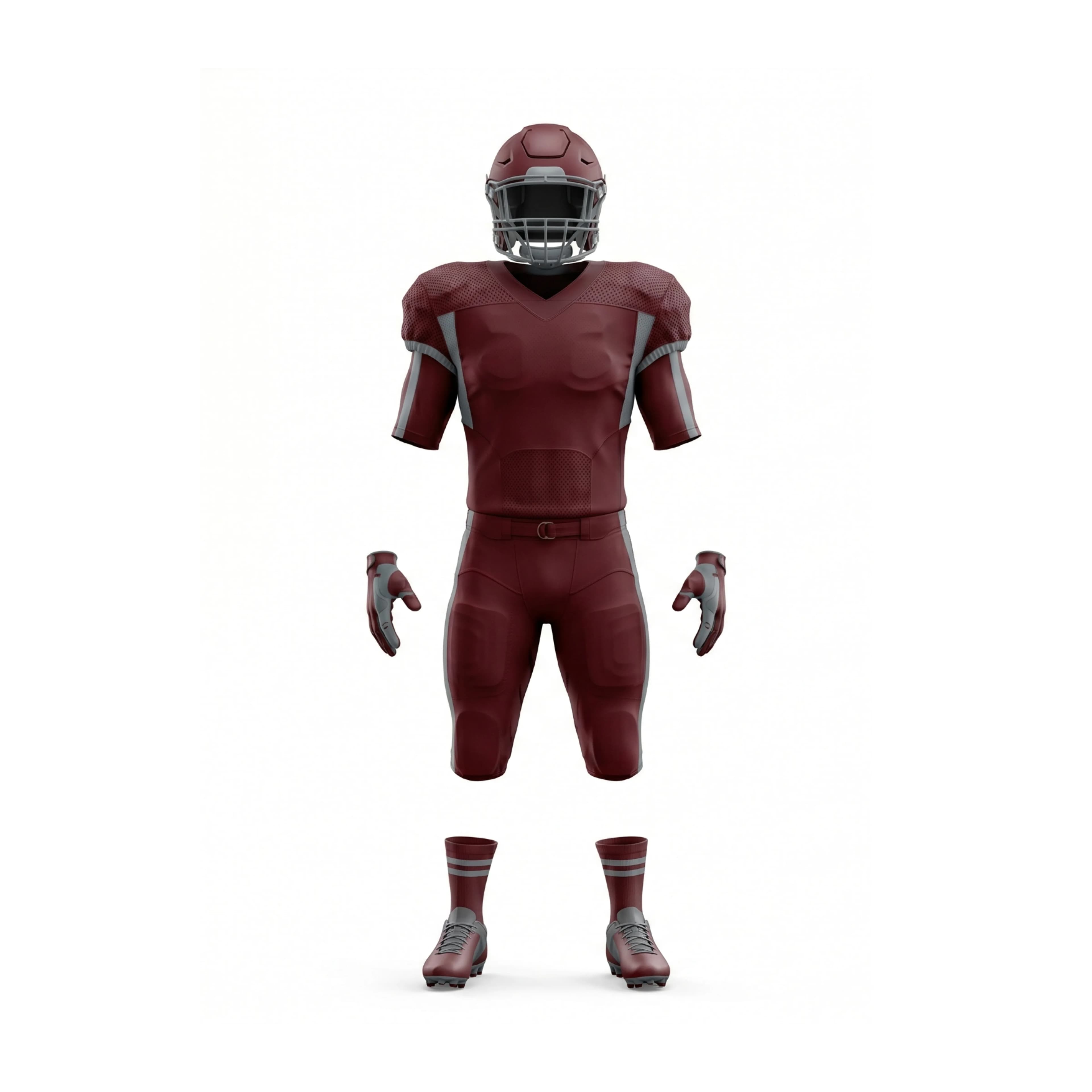 Maroon American Football Uniform Set with Silver Accents