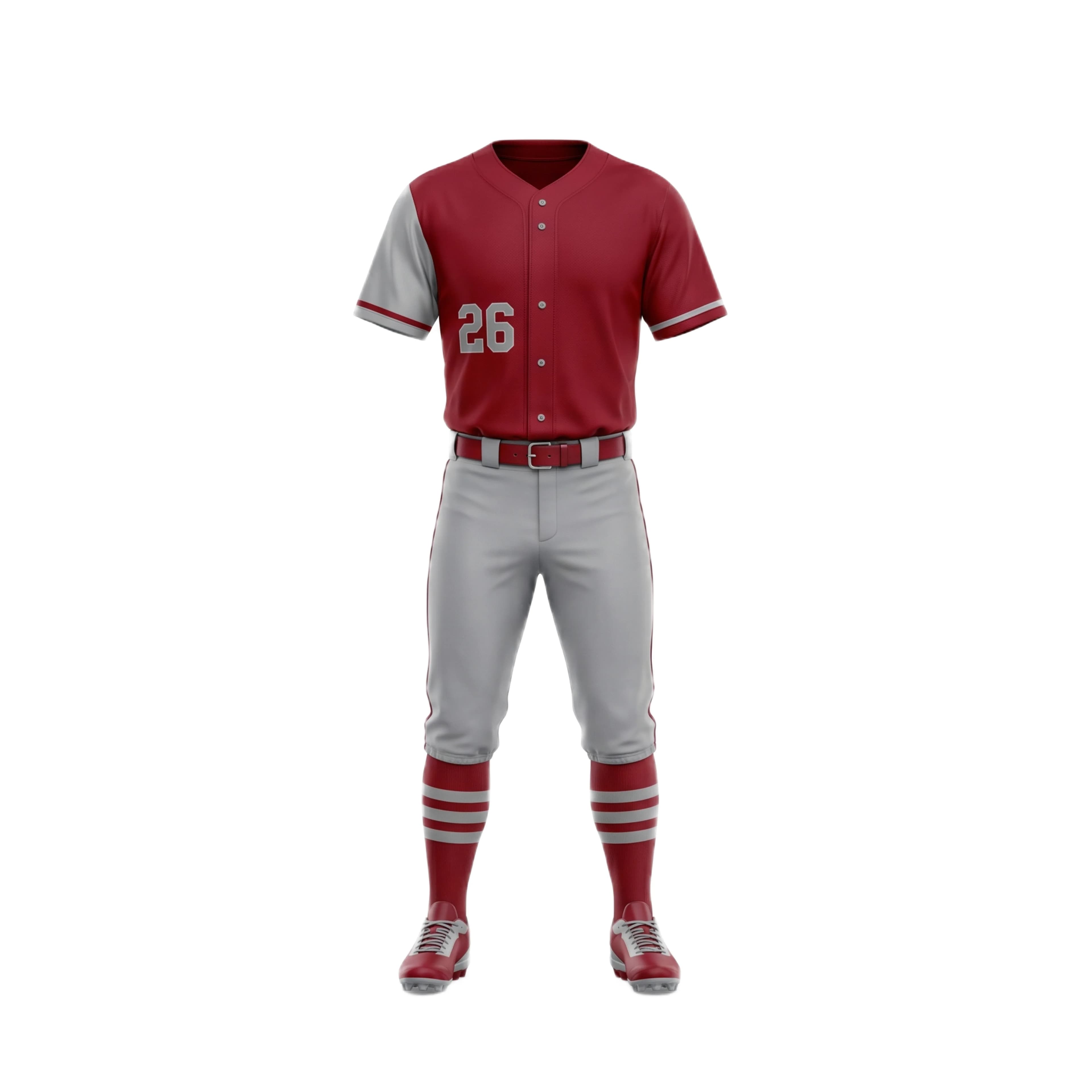 Red and Gray Two-Tone Baseball Uniform with #26 - Button-Up Jersey & Gray Pants