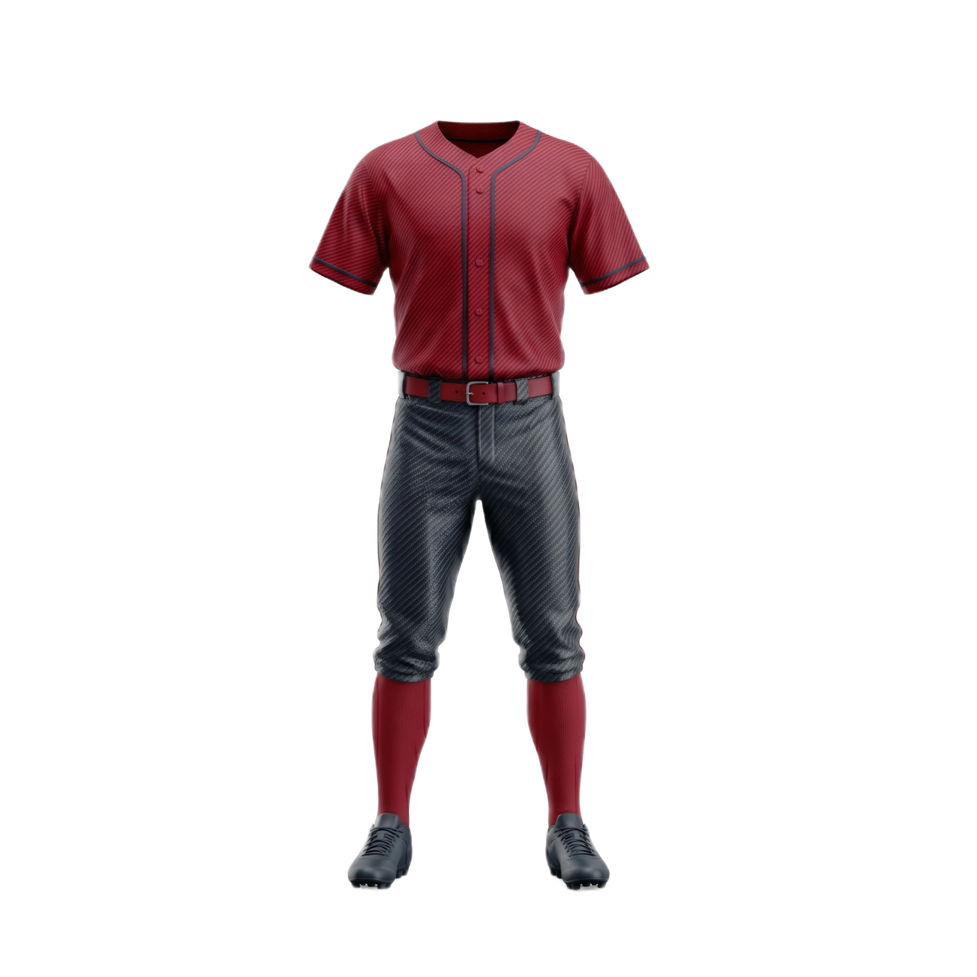 Dark Red Short Sleeve Baseball Jersey & Textured Grey Pants Set
