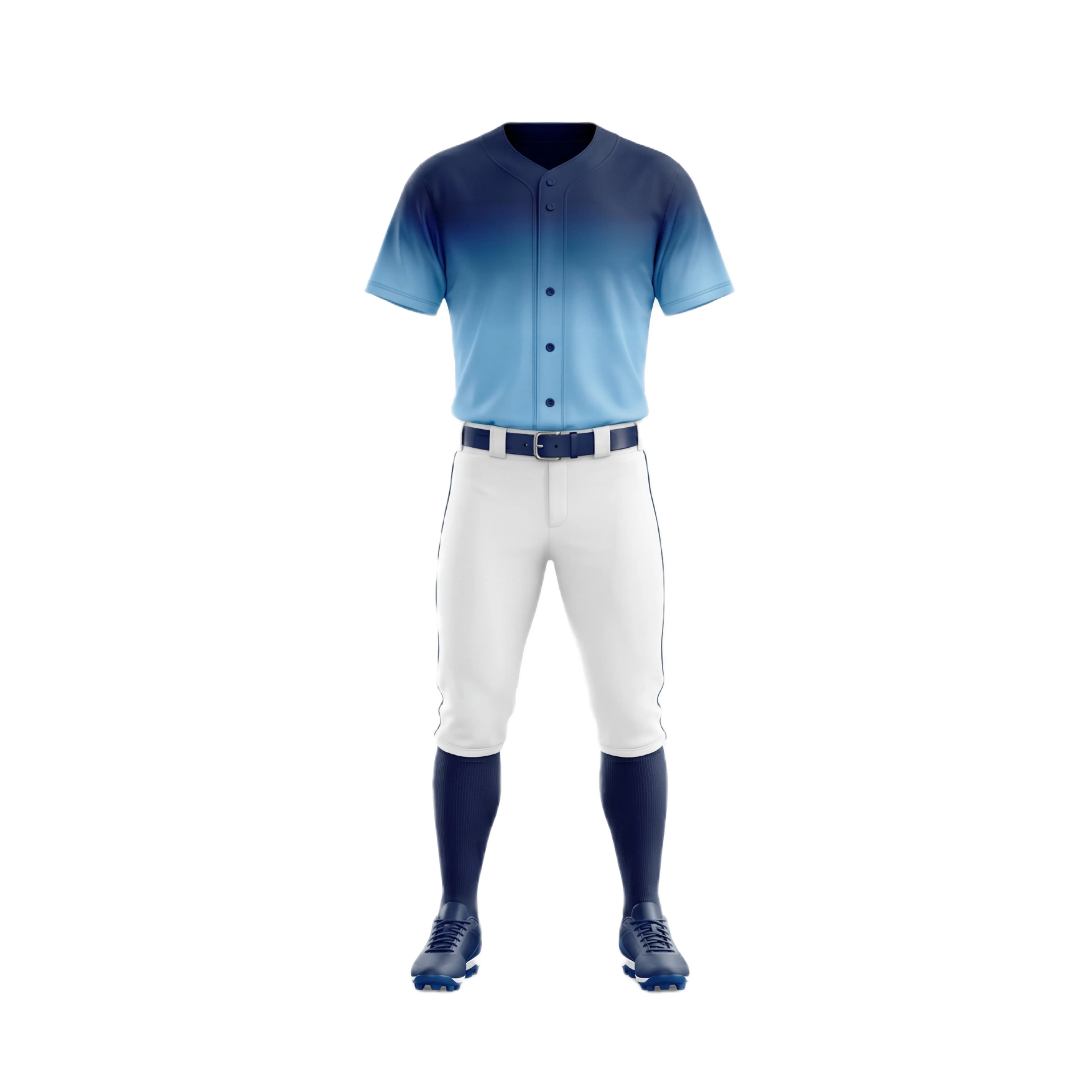Blue Ombre Baseball Jersey, White Pants & Dark Blue Socks Set