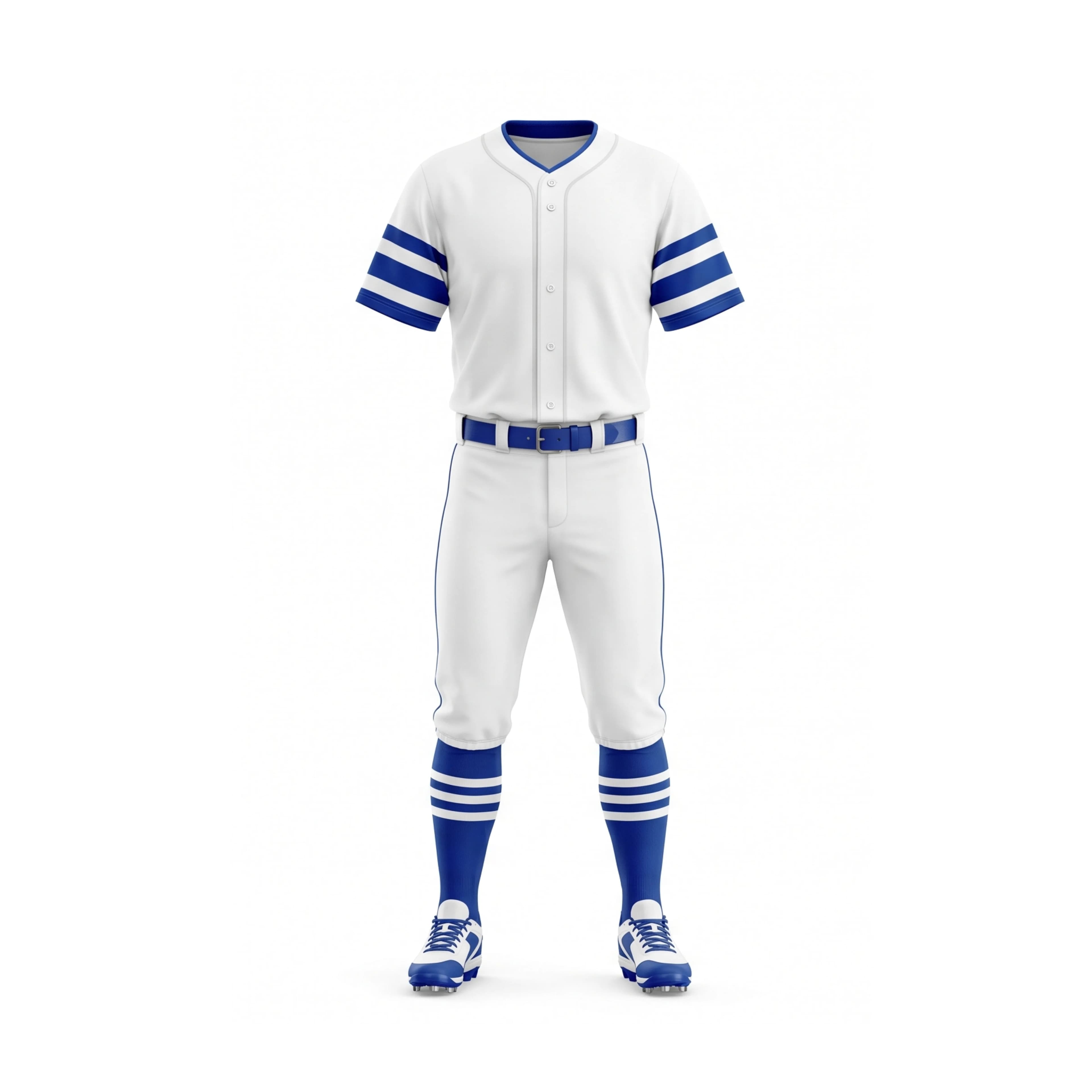 White & Royal Blue Classic Full Button Baseball Uniform Set