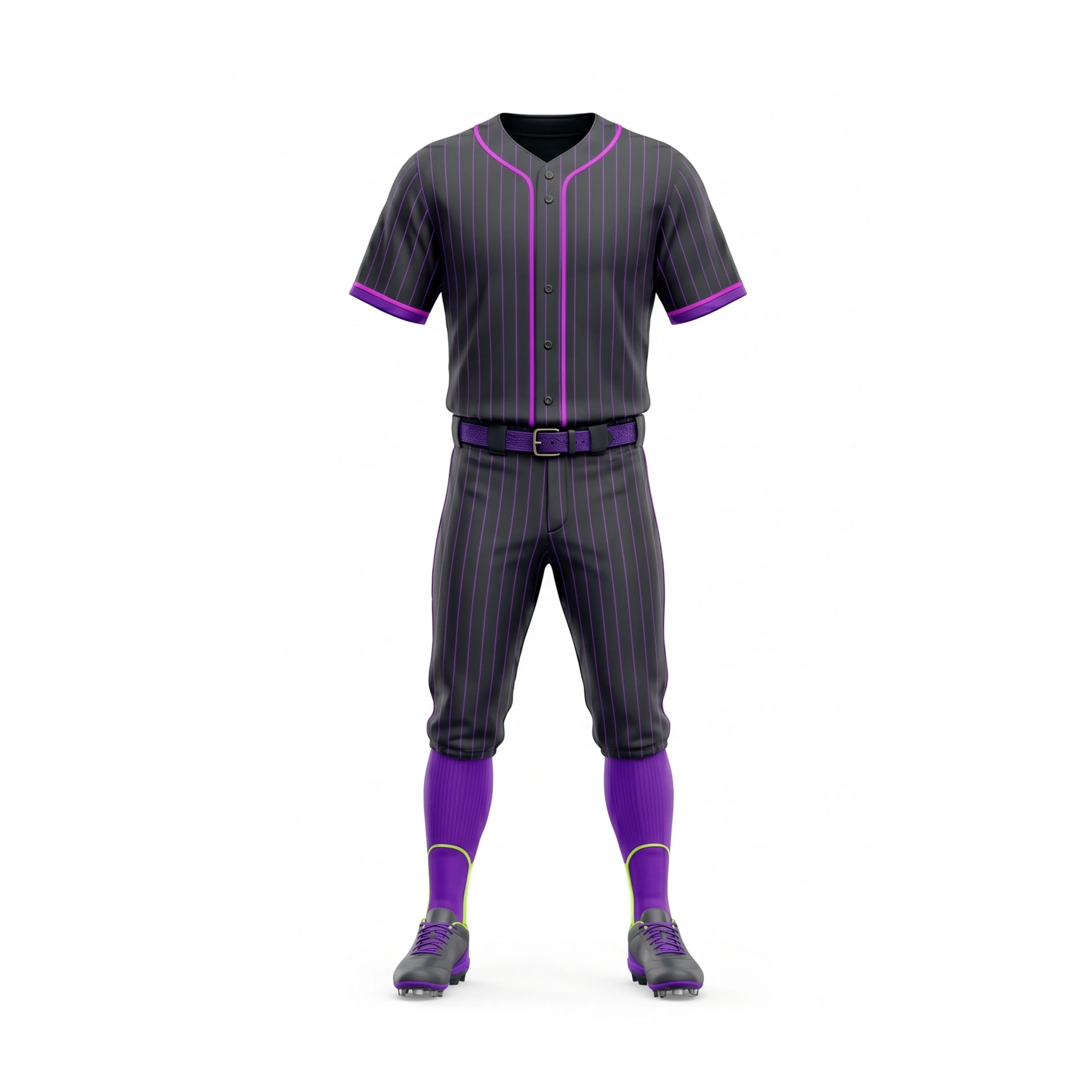 Dark Grey Purple Pinstripe Baseball Jersey & Pant Uniform Set