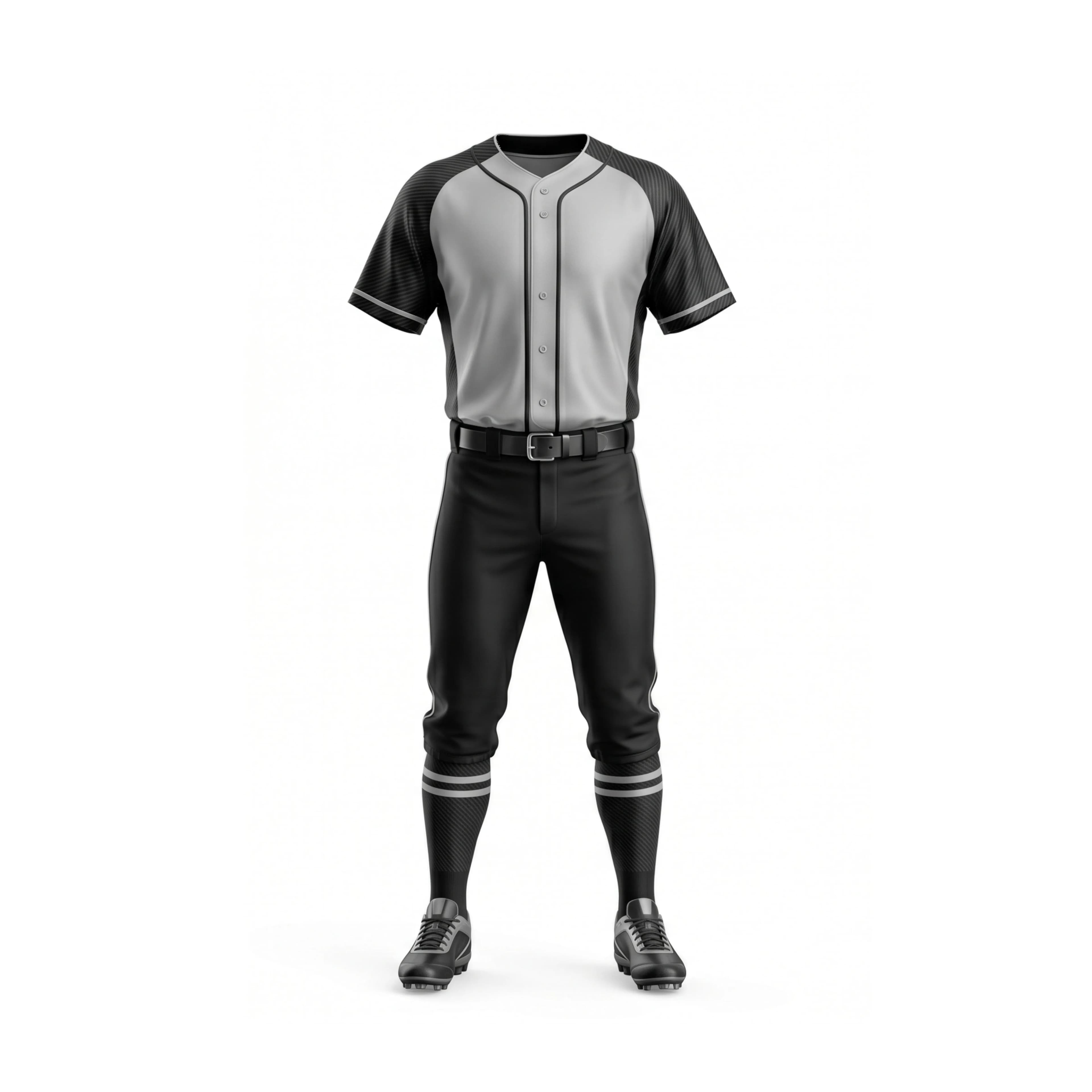 Grey and Black Raglan Sleeve Baseball Uniform Set