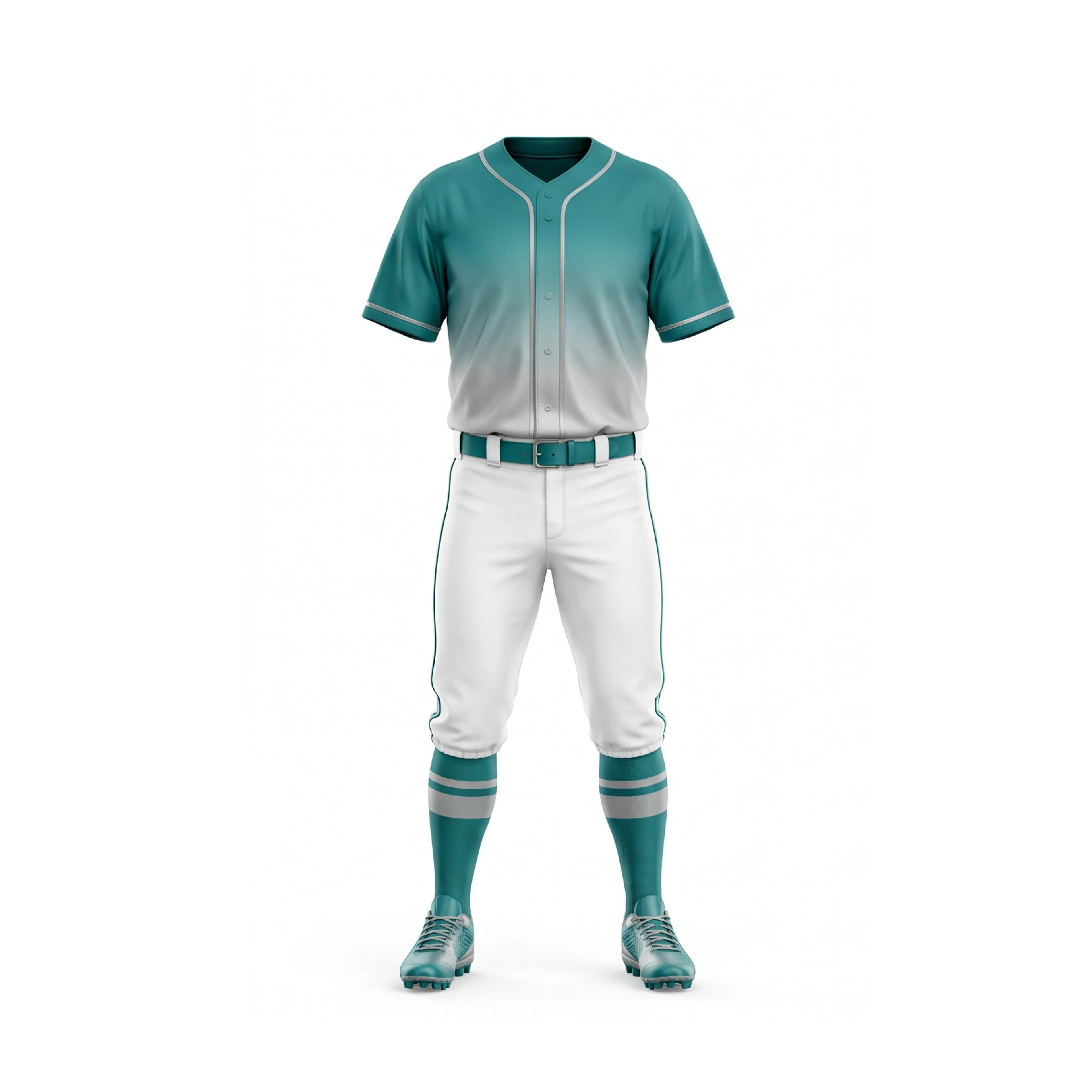 Teal Ombre Baseball Jersey & White Pants Uniform Set with Stripes