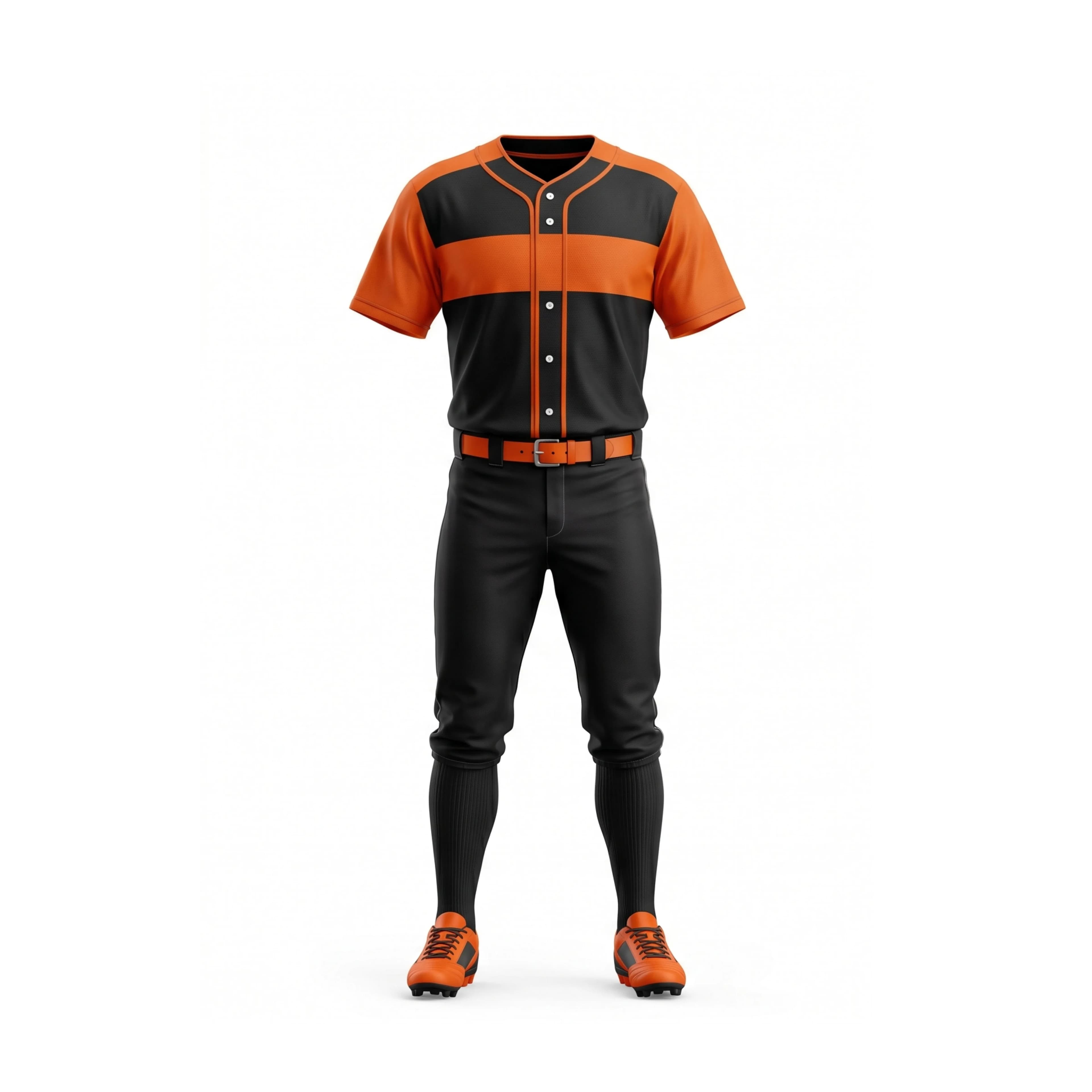 Black & Orange Two-Tone Baseball Jersey with Black Pants Set