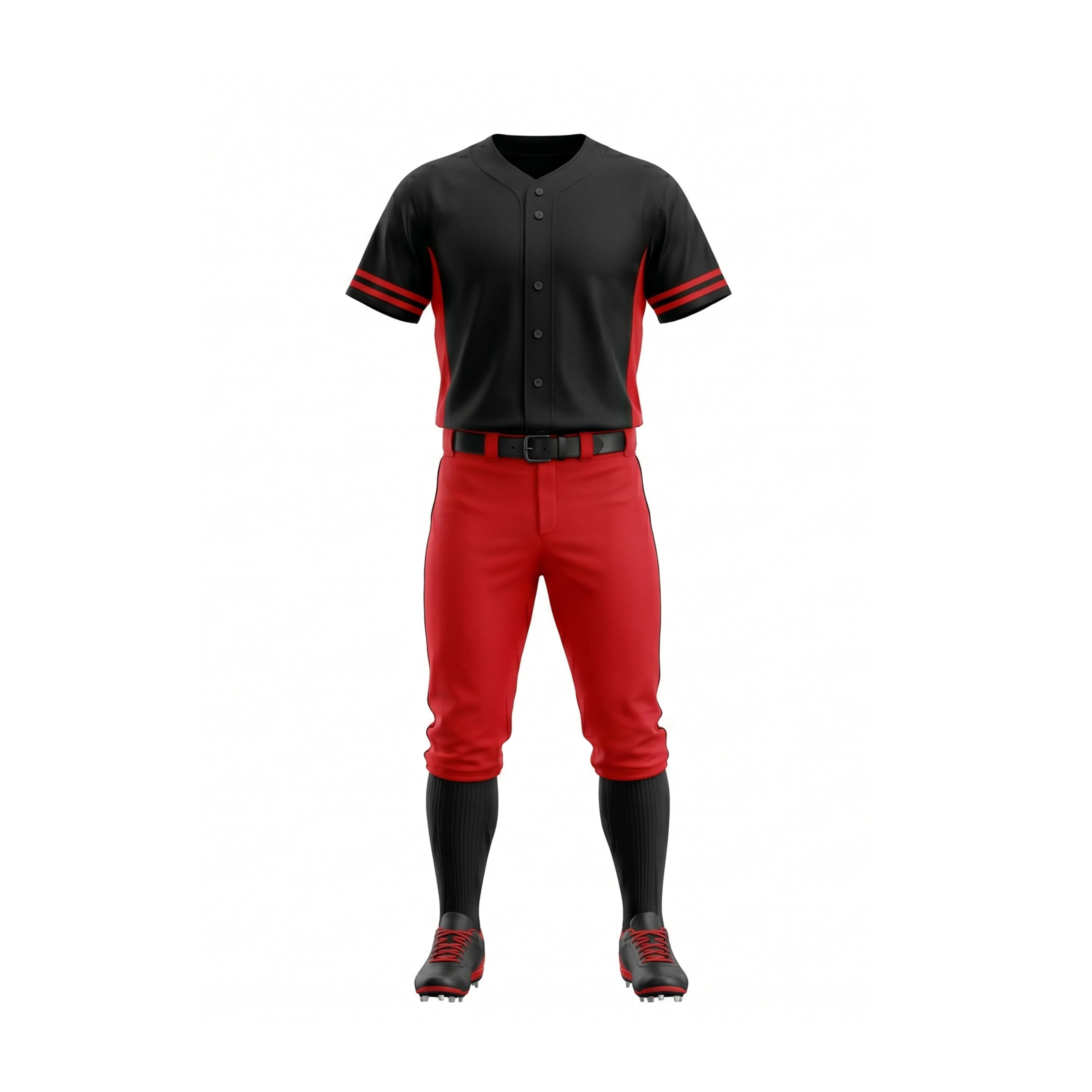 Black & Red Button-Up Baseball Uniform Set with Red Pants