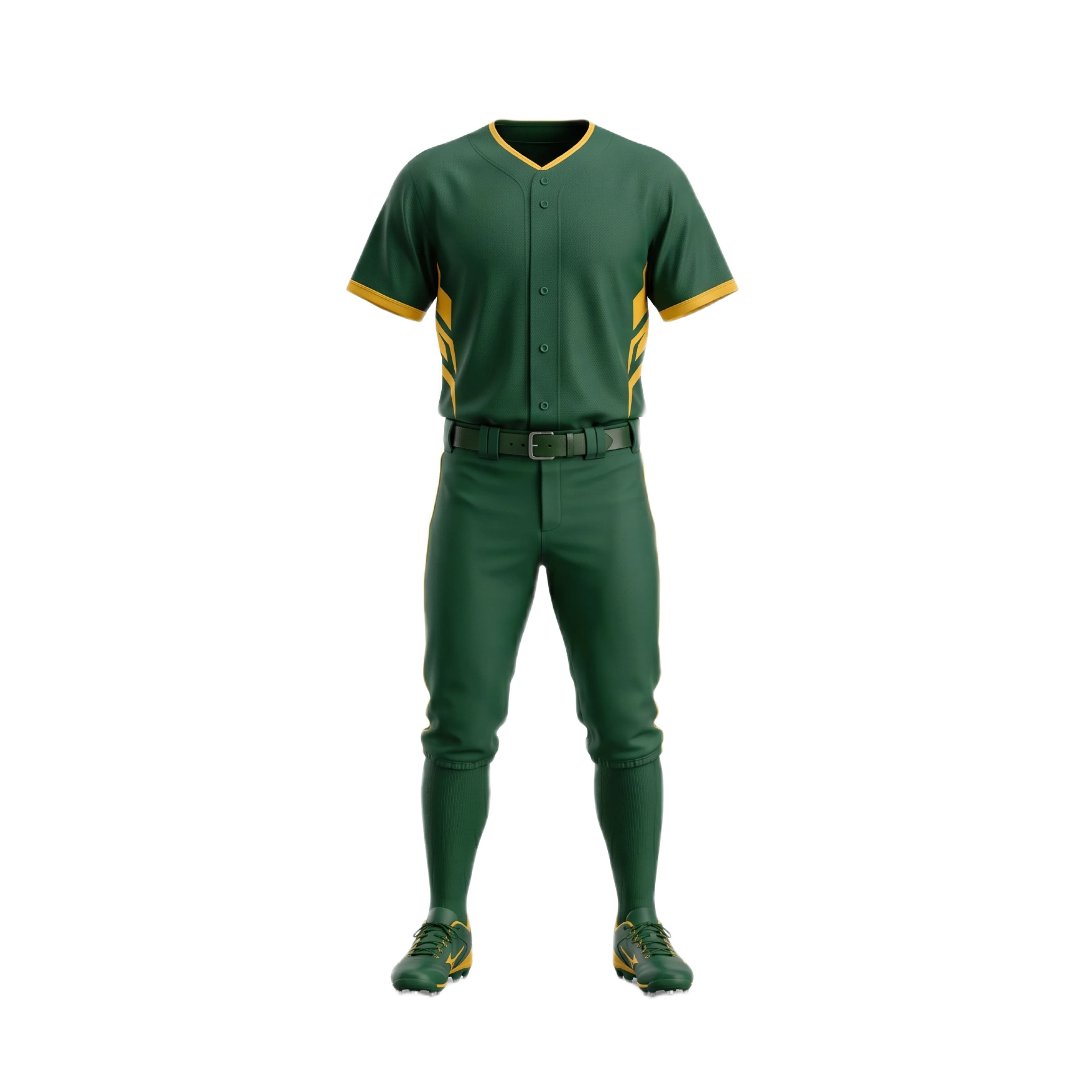 Dark Green Baseball Jersey & Pants Set with Gold Trim