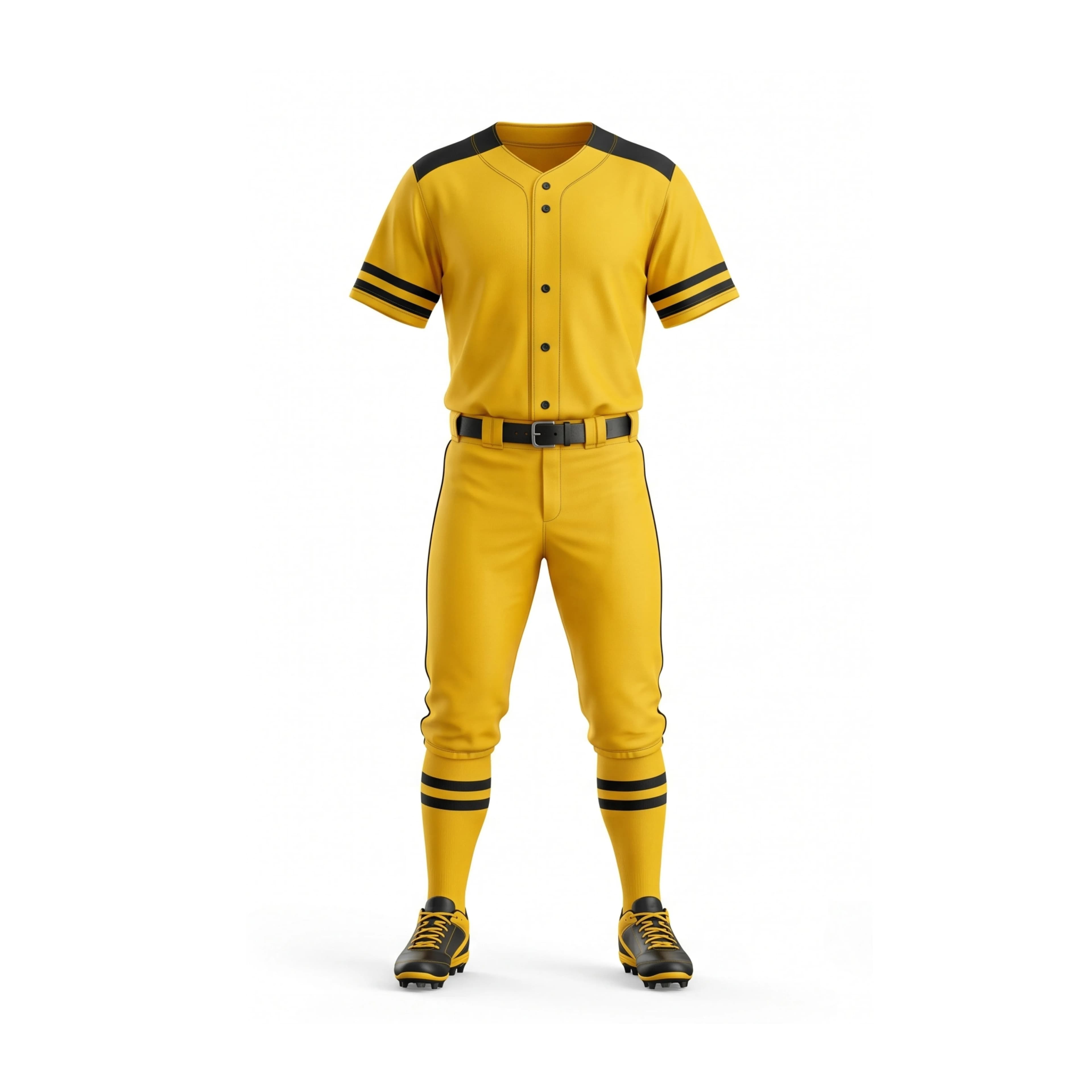 Yellow & Black Short Sleeve Baseball Uniform Set with Cleats