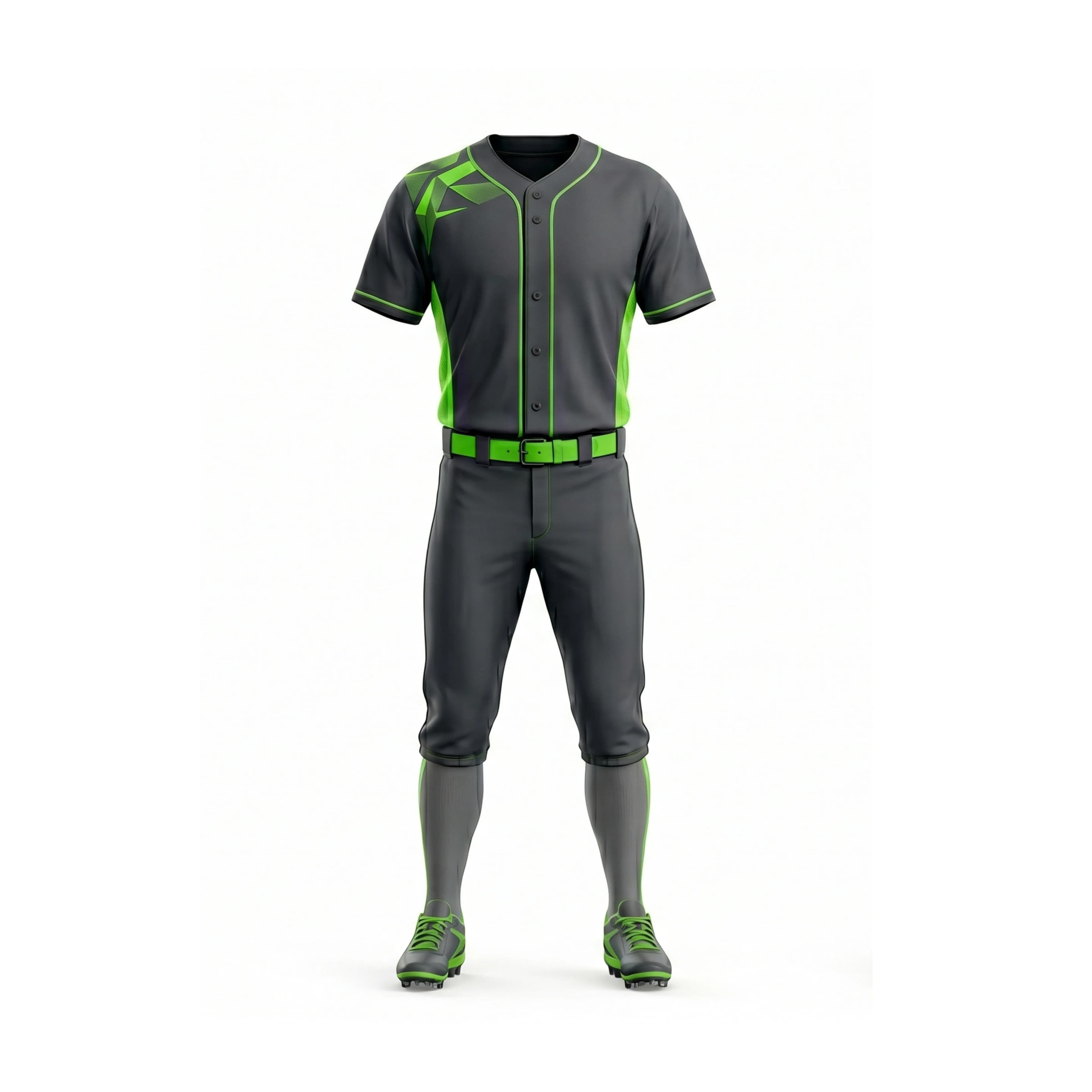 Dark Grey & Lime Green Geometric Baseball Uniform Set
