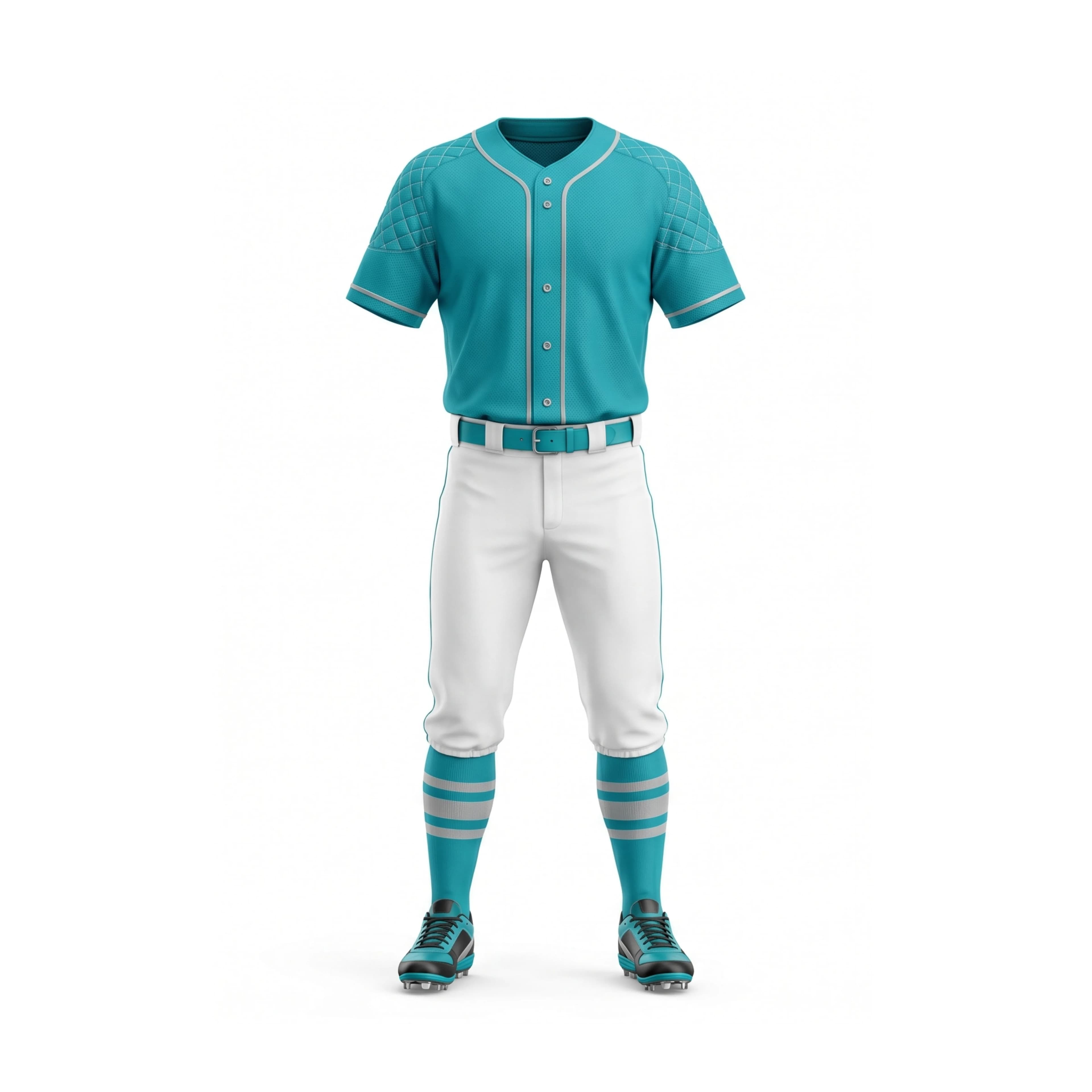 Turquoise Short Sleeve Baseball Uniform with White Pants & Socks