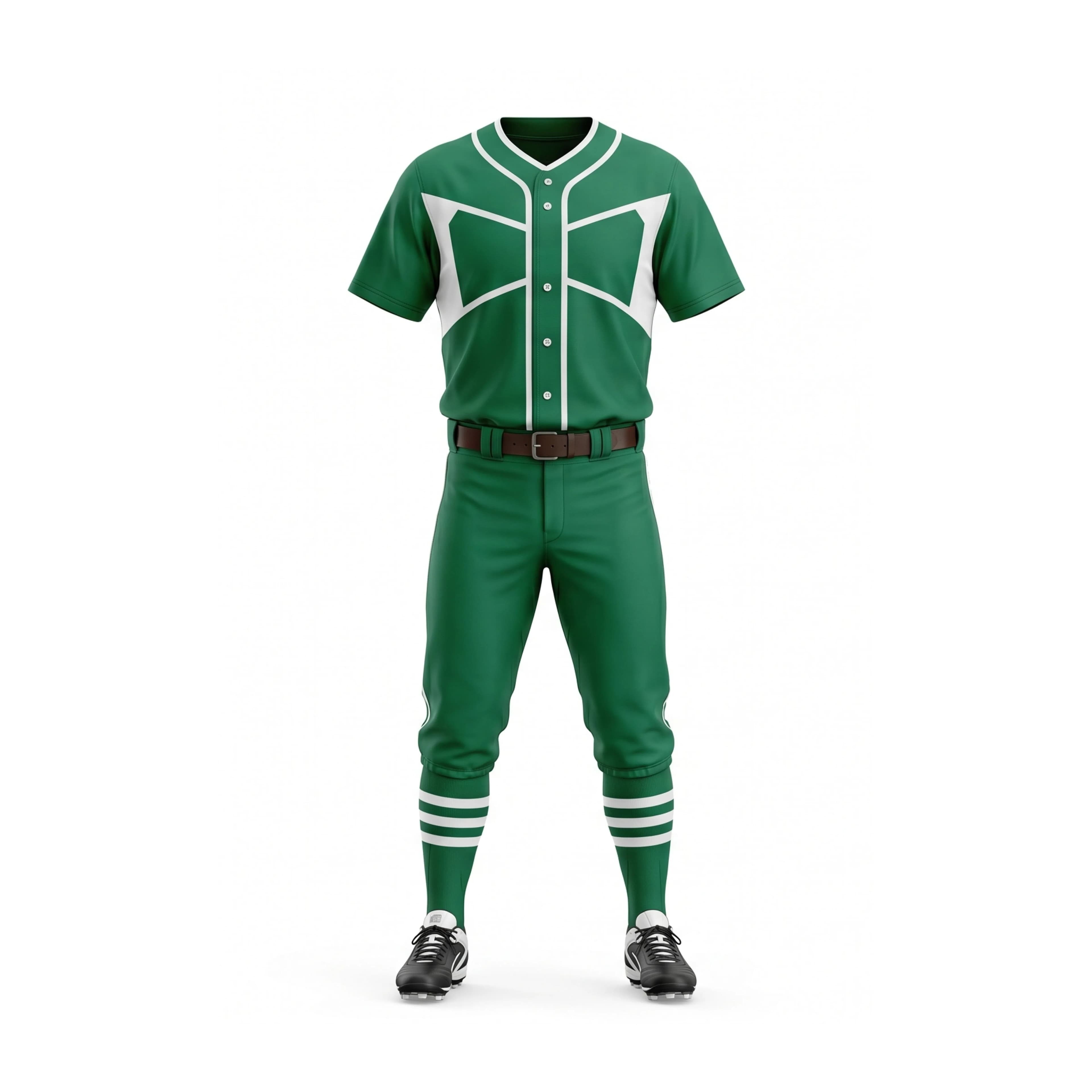 Green & White Full Button Baseball Uniform Set with Piped Pants