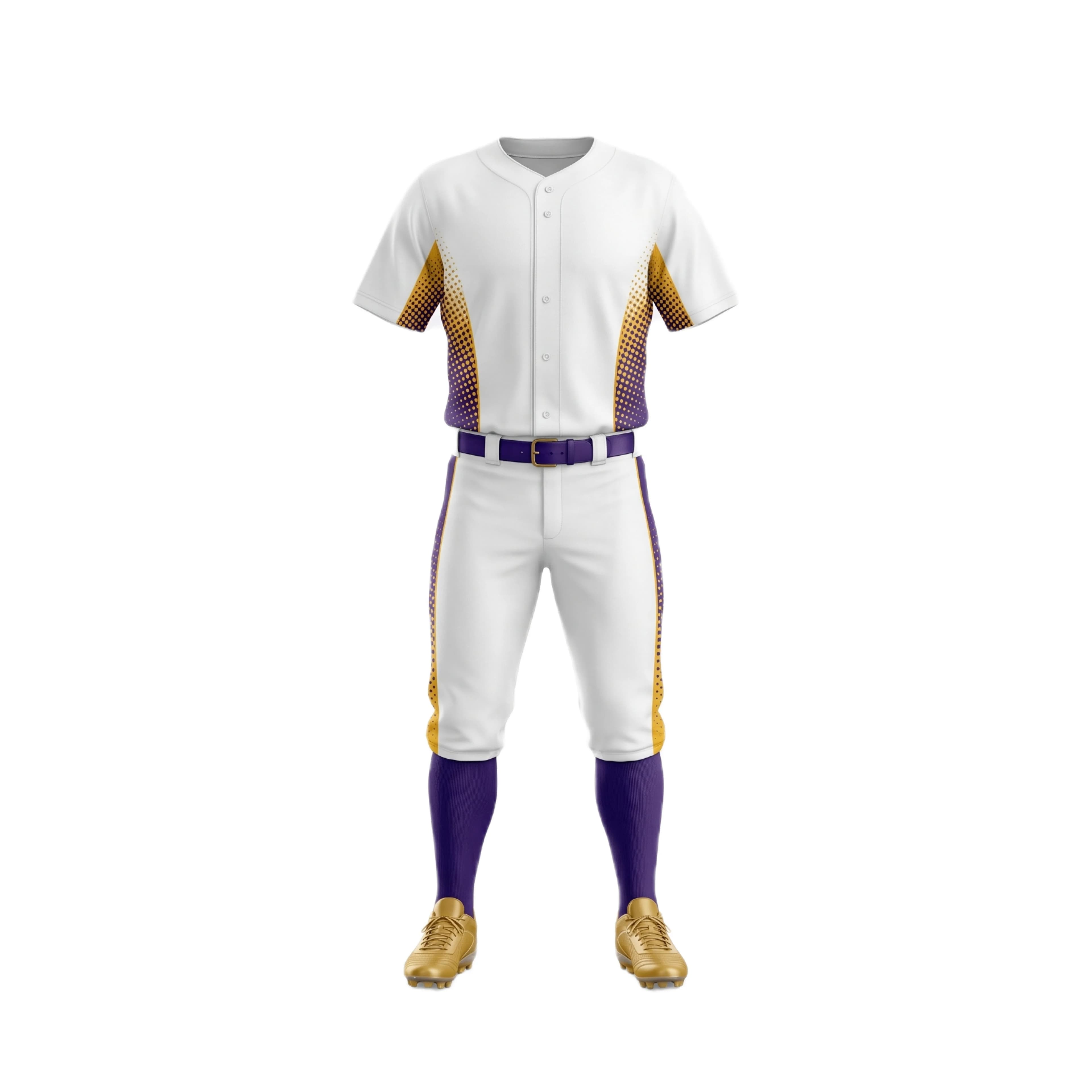White Baseball Uniform Set with Gold & Purple Gradient Accents