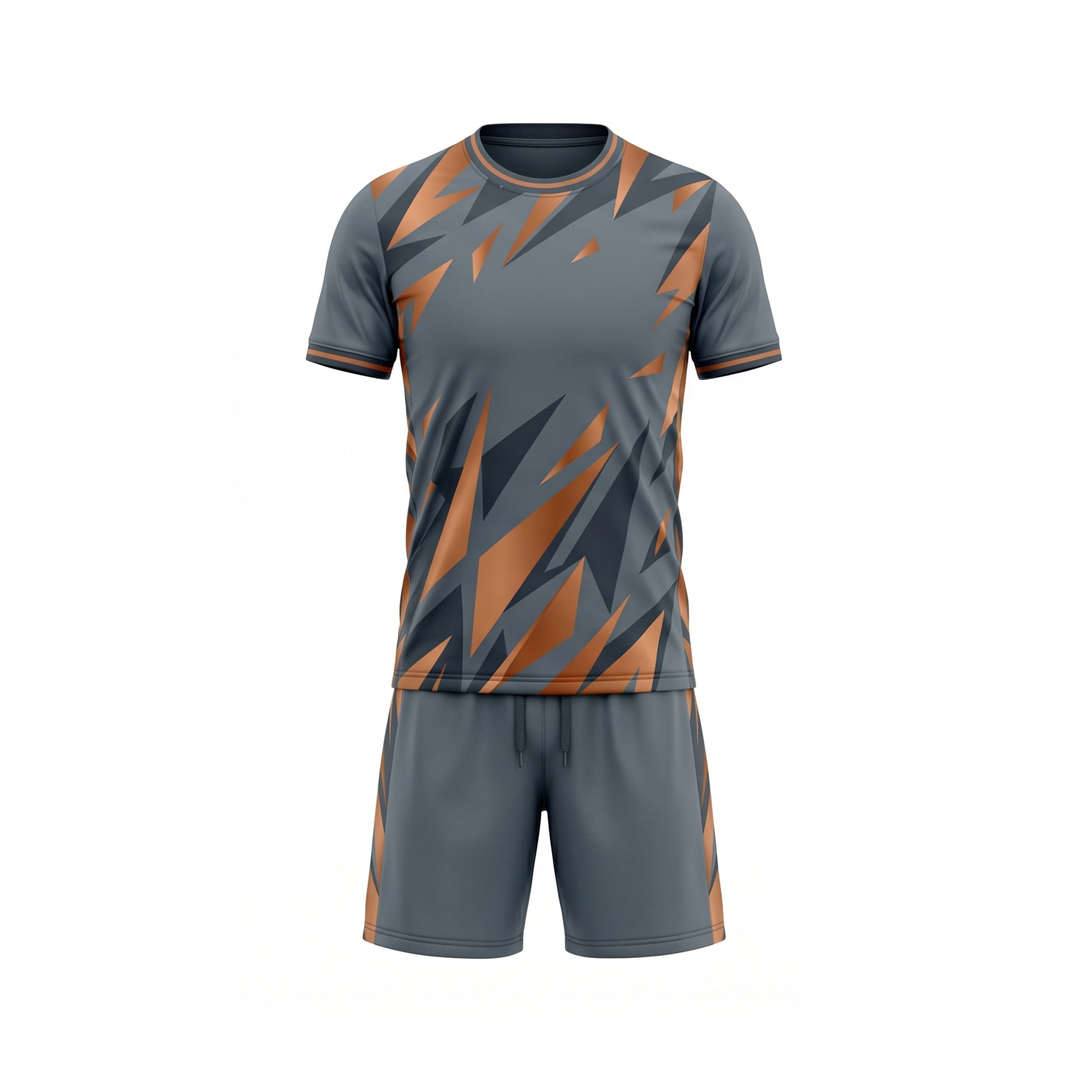 Grey and Orange Geometric Pattern Soccer Uniform