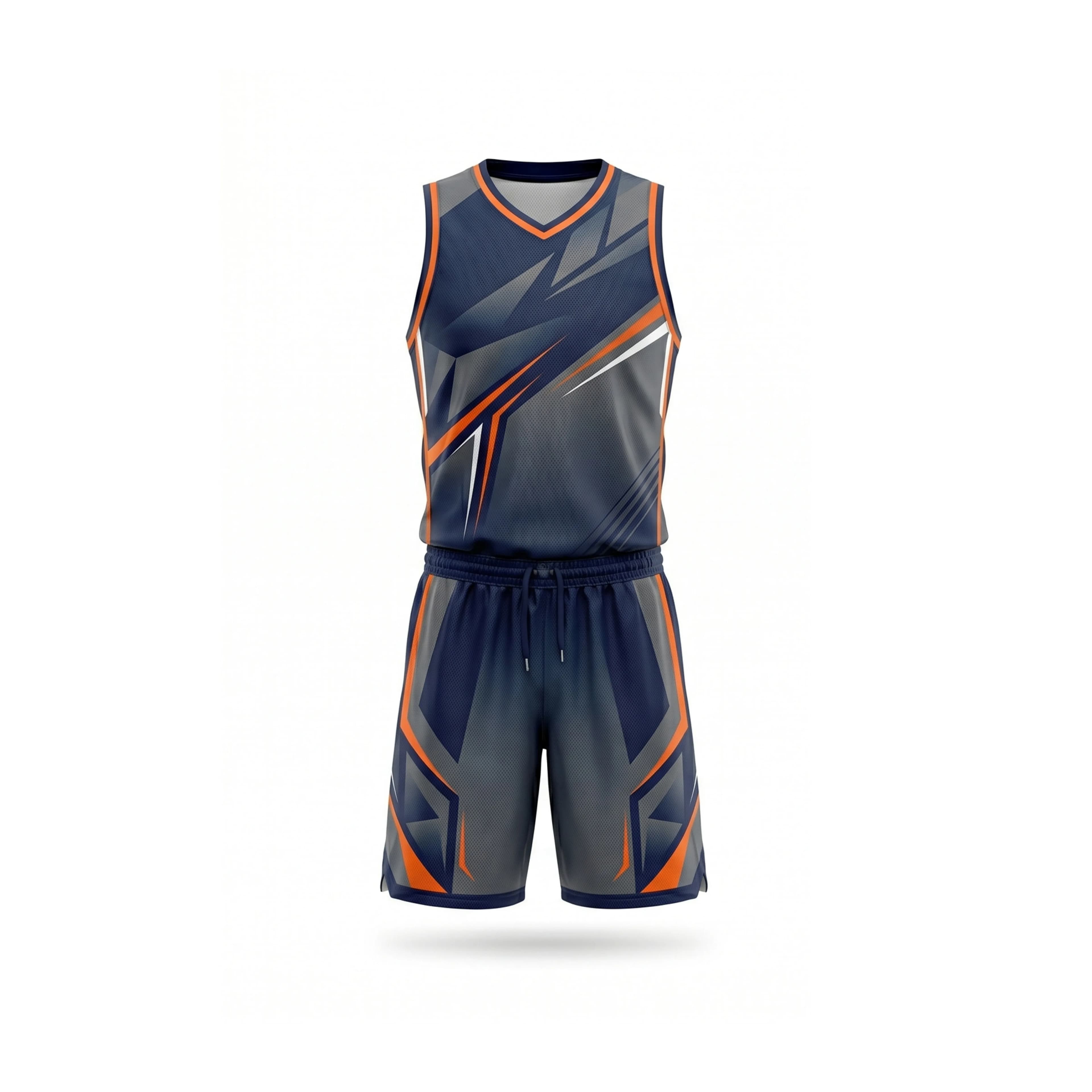 Navy Grey Orange Geometric Basketball Jersey and Shorts Set