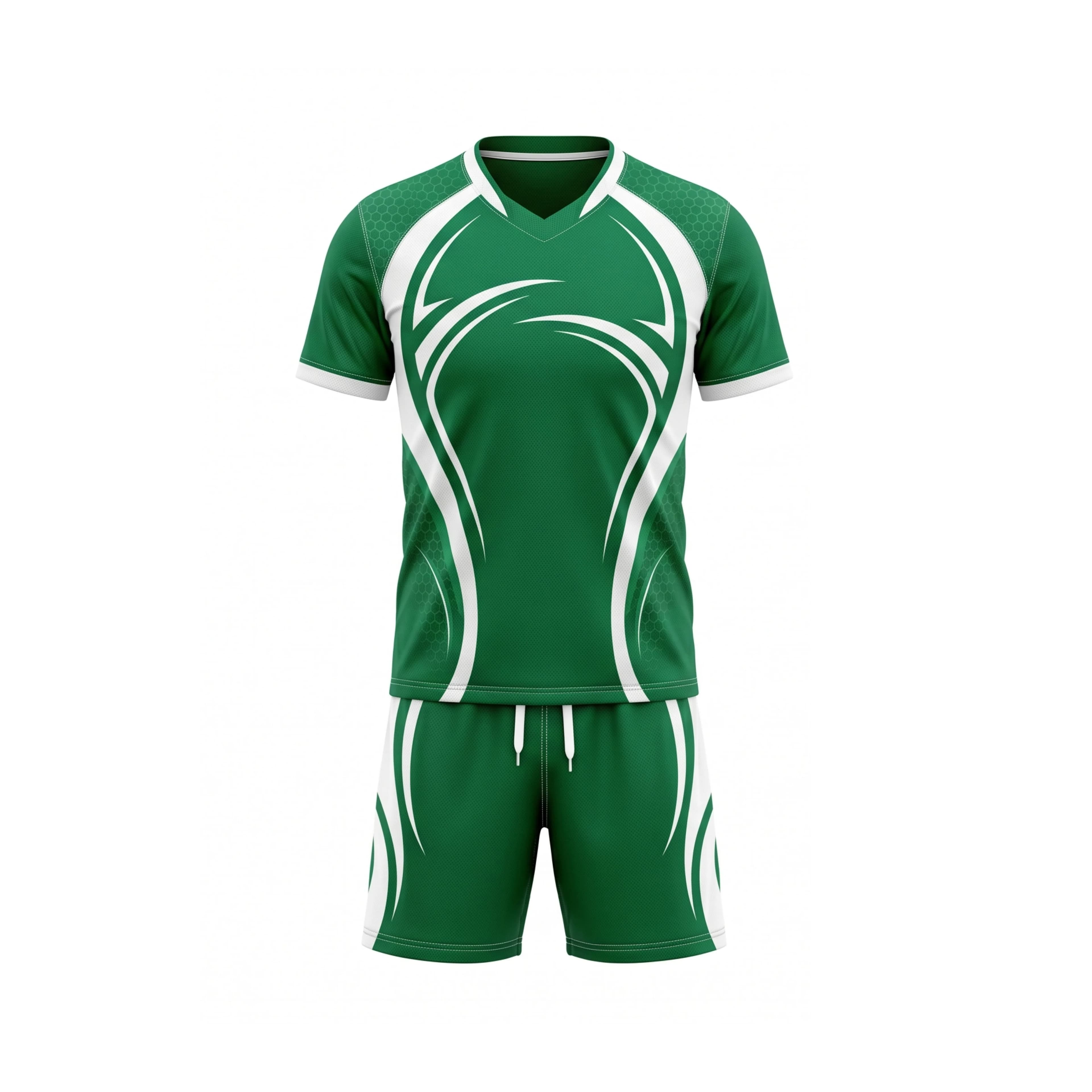 Green & White V-Neck Badminton Jersey & Shorts Set