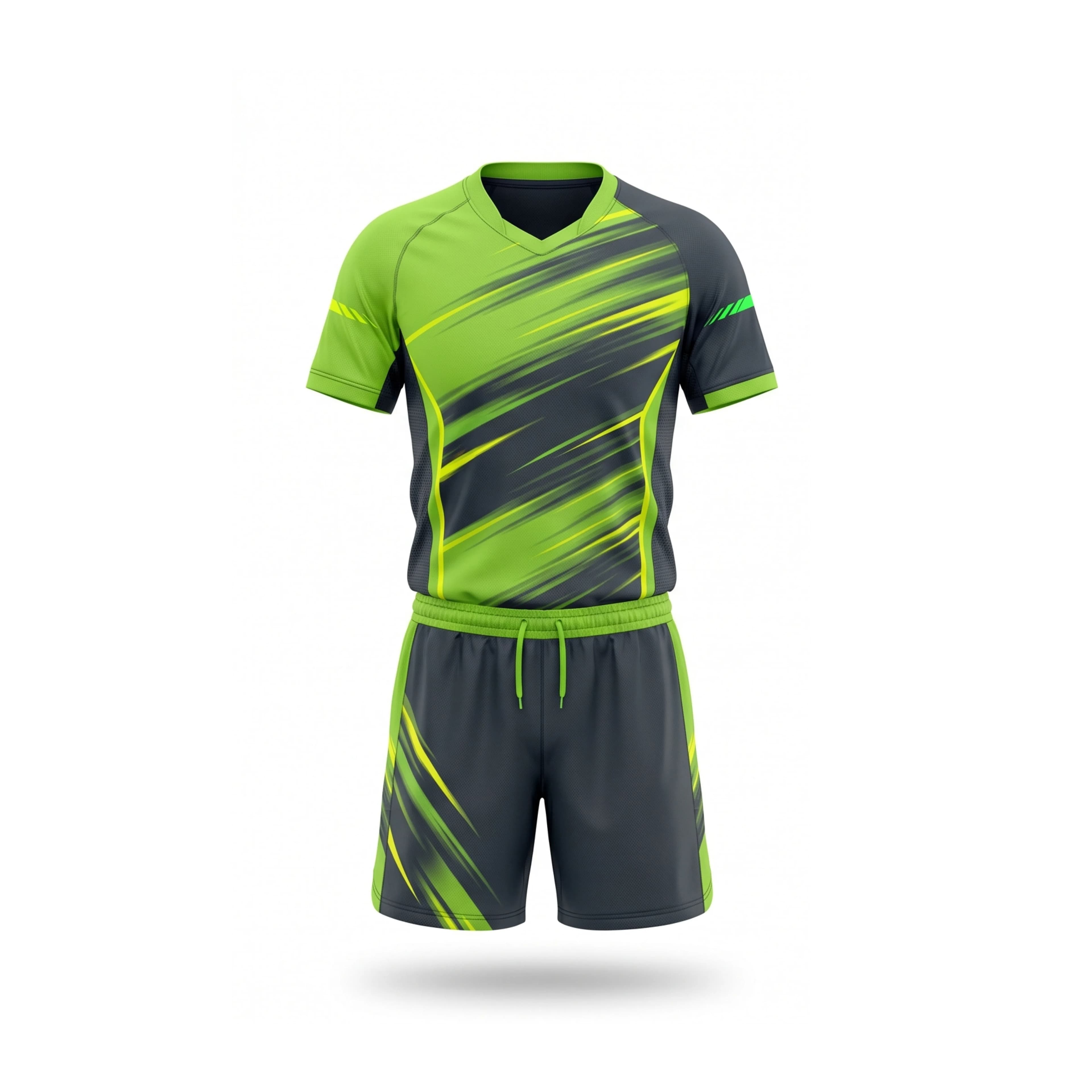 Lime Green & Charcoal Dynamic Pattern Badminton Uniform Set