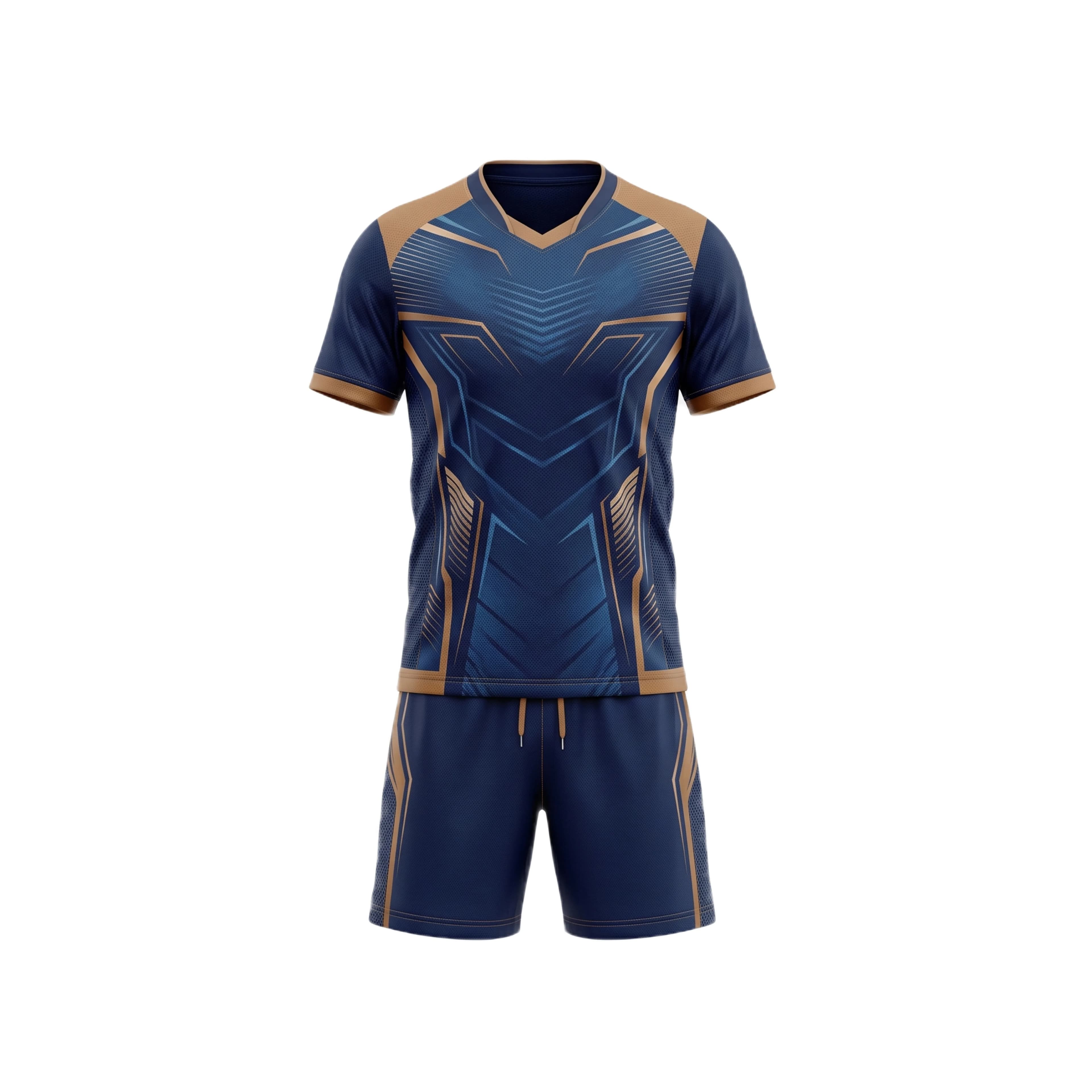 Navy Blue & Bronze Geometric Badminton Uniform Set