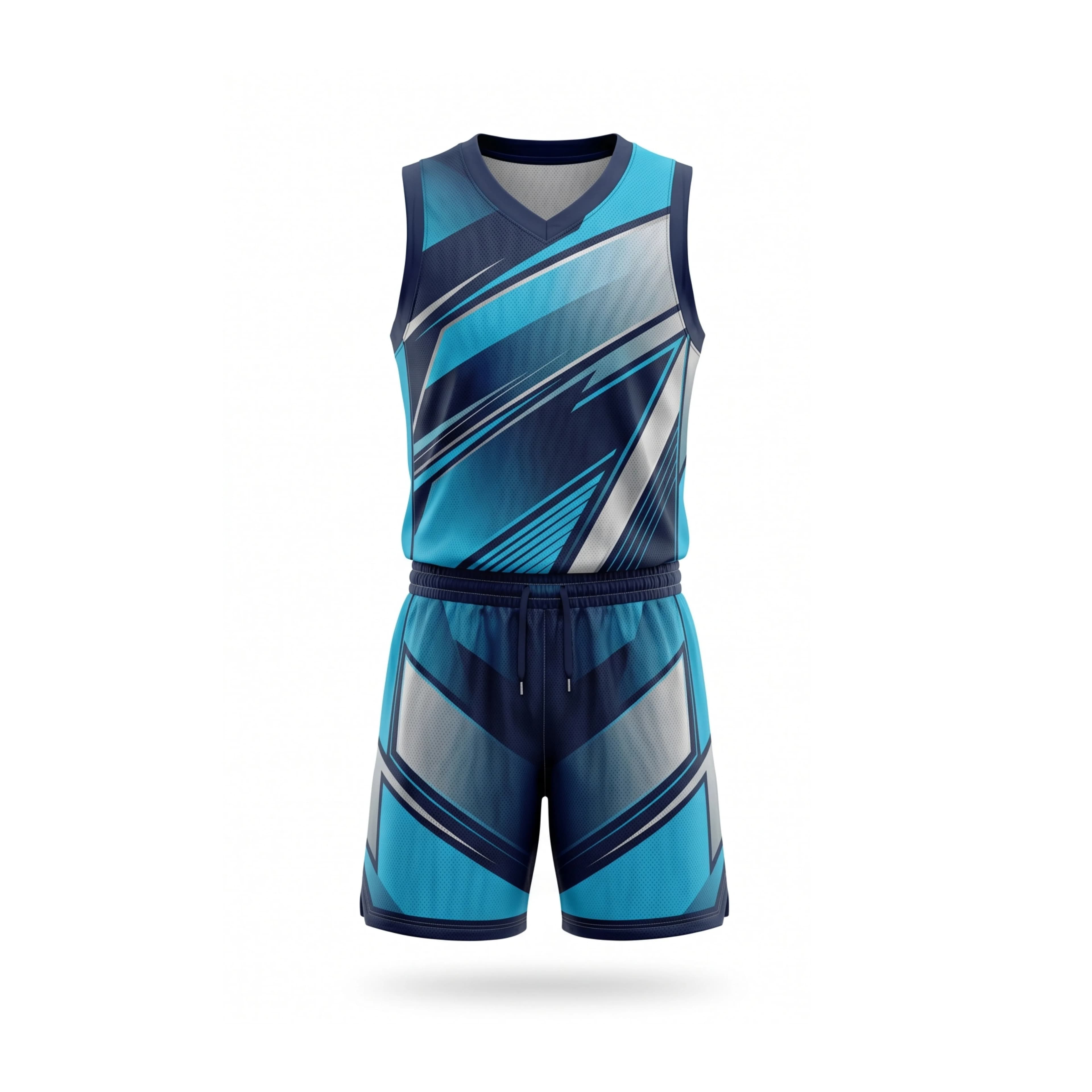Blue Geometric Pattern Basketball Jersey & Shorts Set