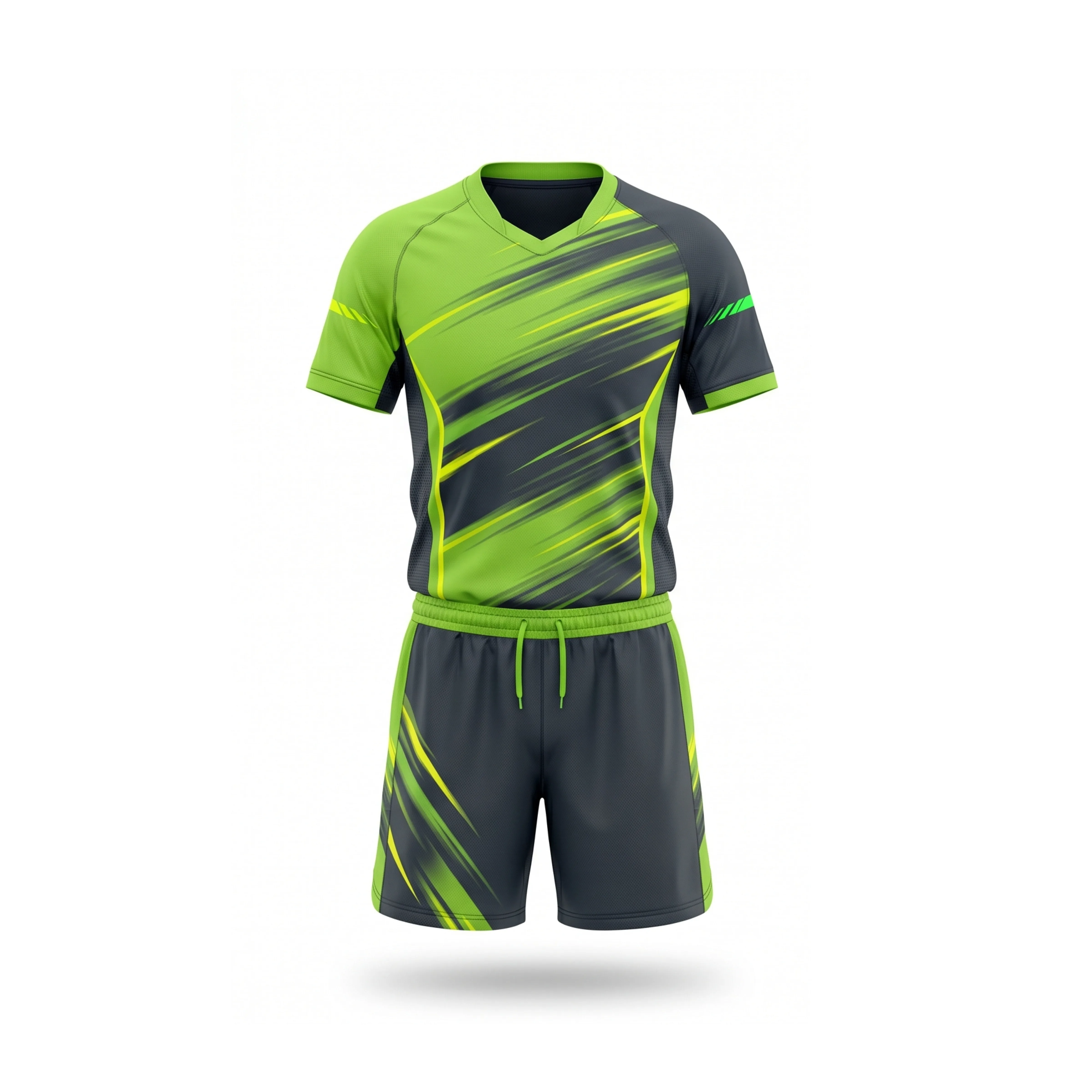 Lime Green & Charcoal Dynamic Pattern Badminton Uniform Set