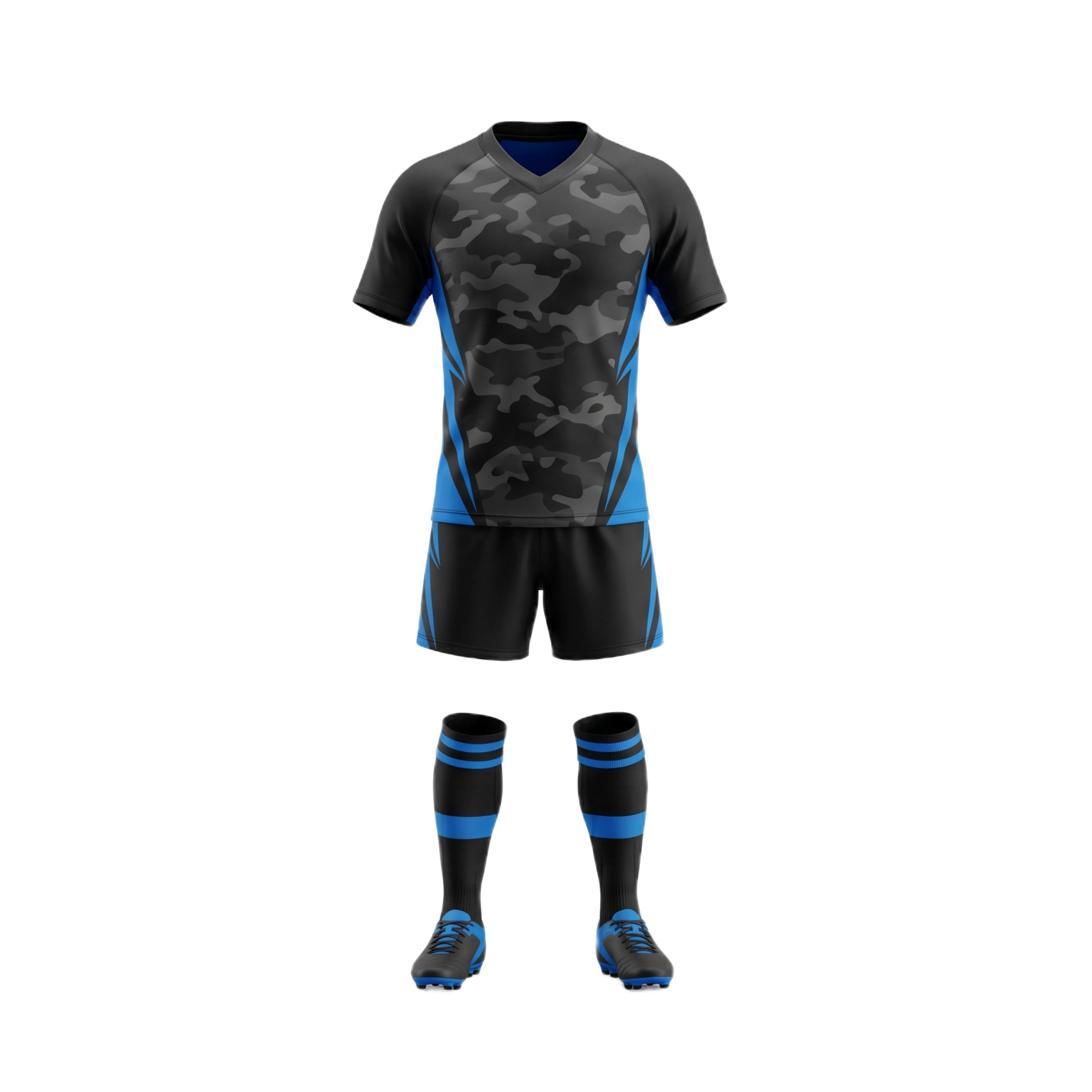 Black & Blue Camo Rugby Jersey Shorts Socks Kit