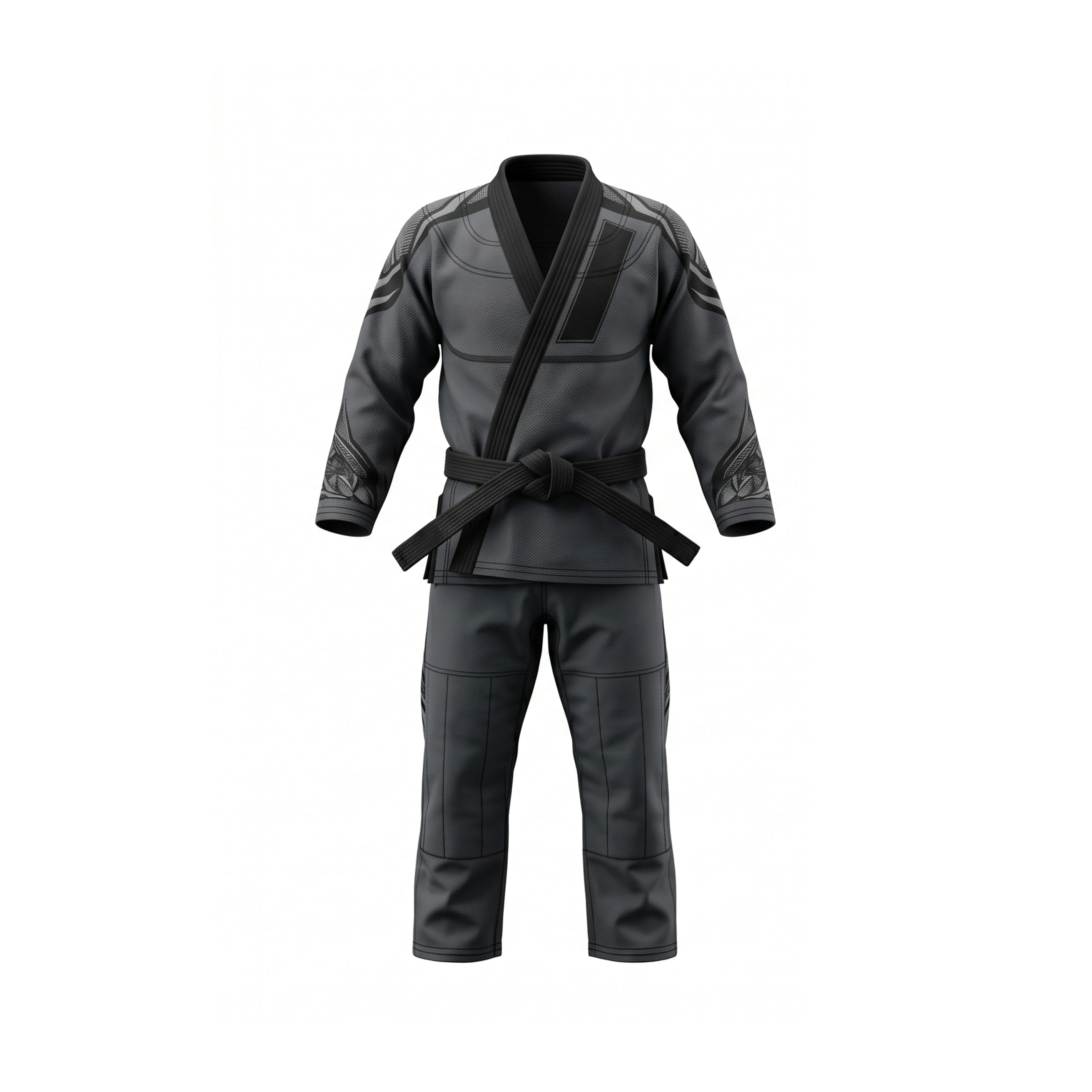 Black Martial Arts Gi with Gray Accents and Black Belt