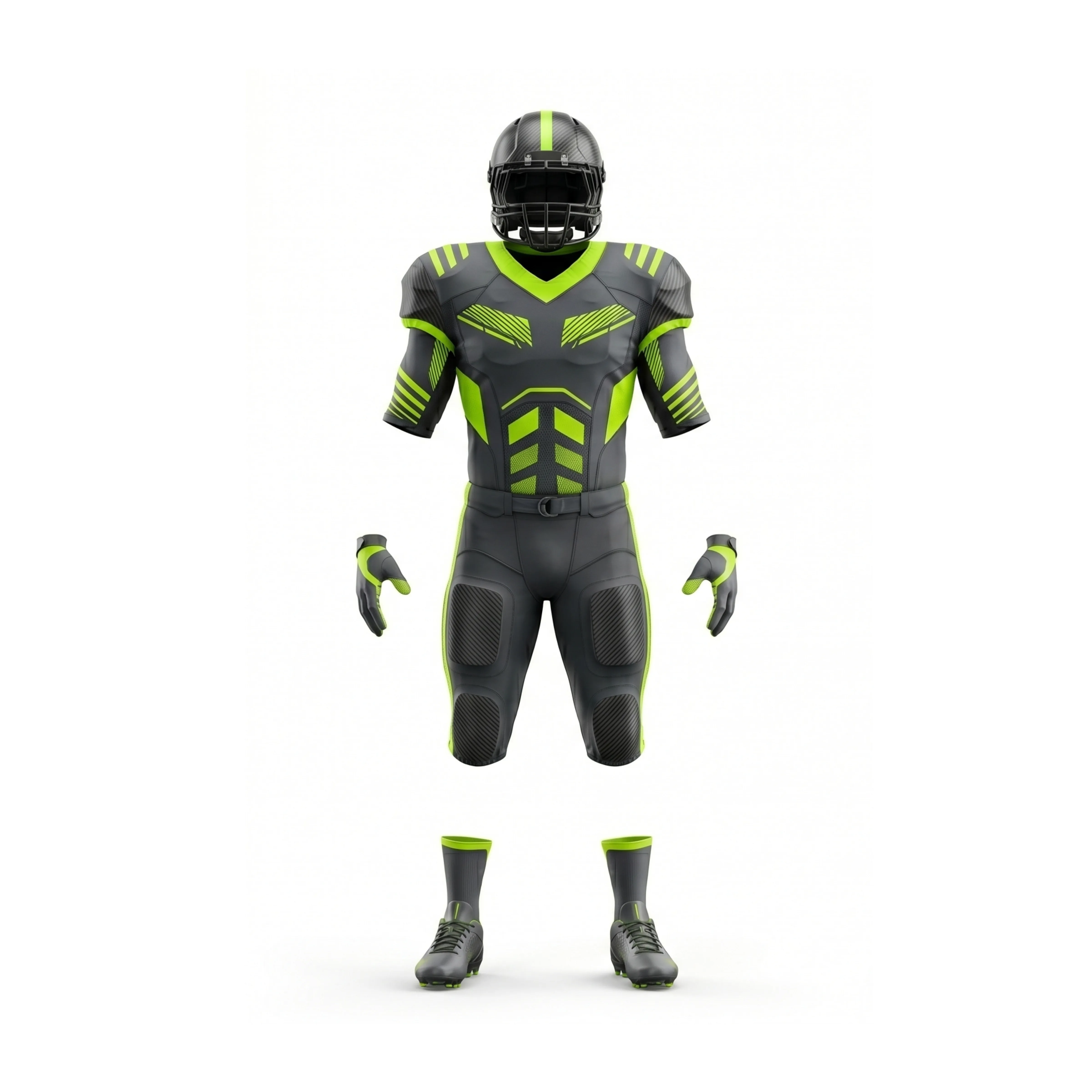 Black & Neon Green Padded American Football Uniform with Helmet & Cleats