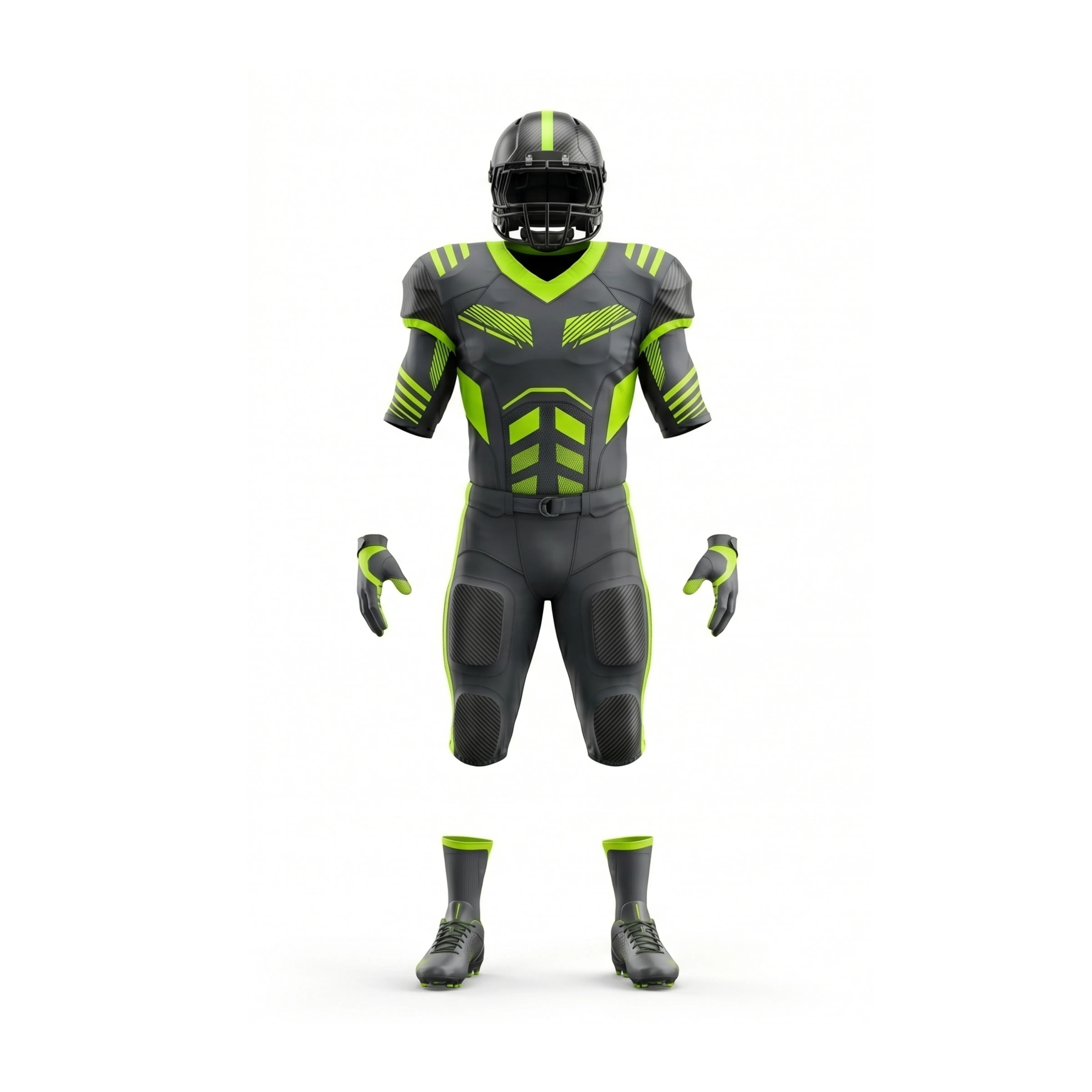 Black and Neon Green American Football Uniform Kit with Helmet