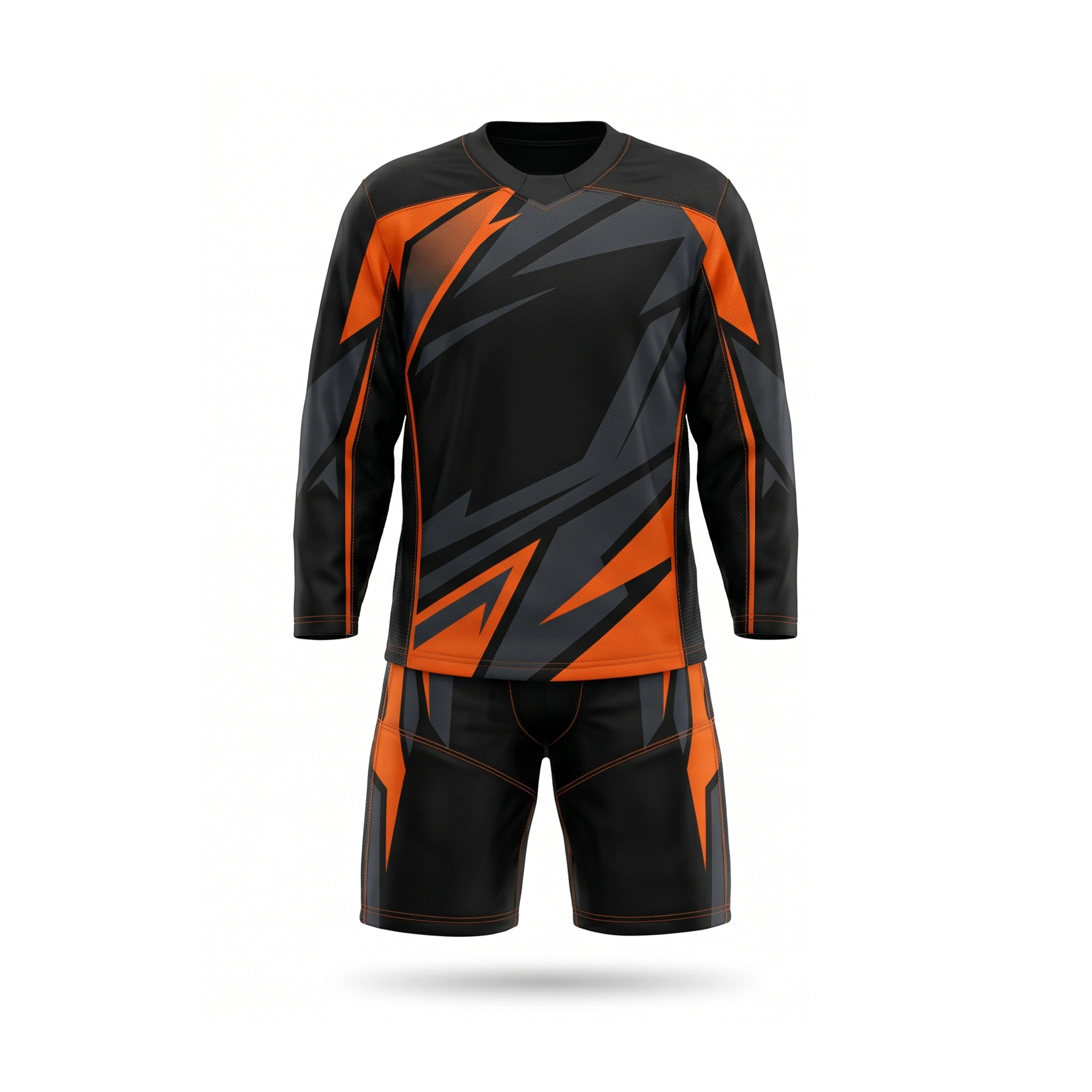 Black & Orange Abstract Ice Hockey Jersey & Shorts Set