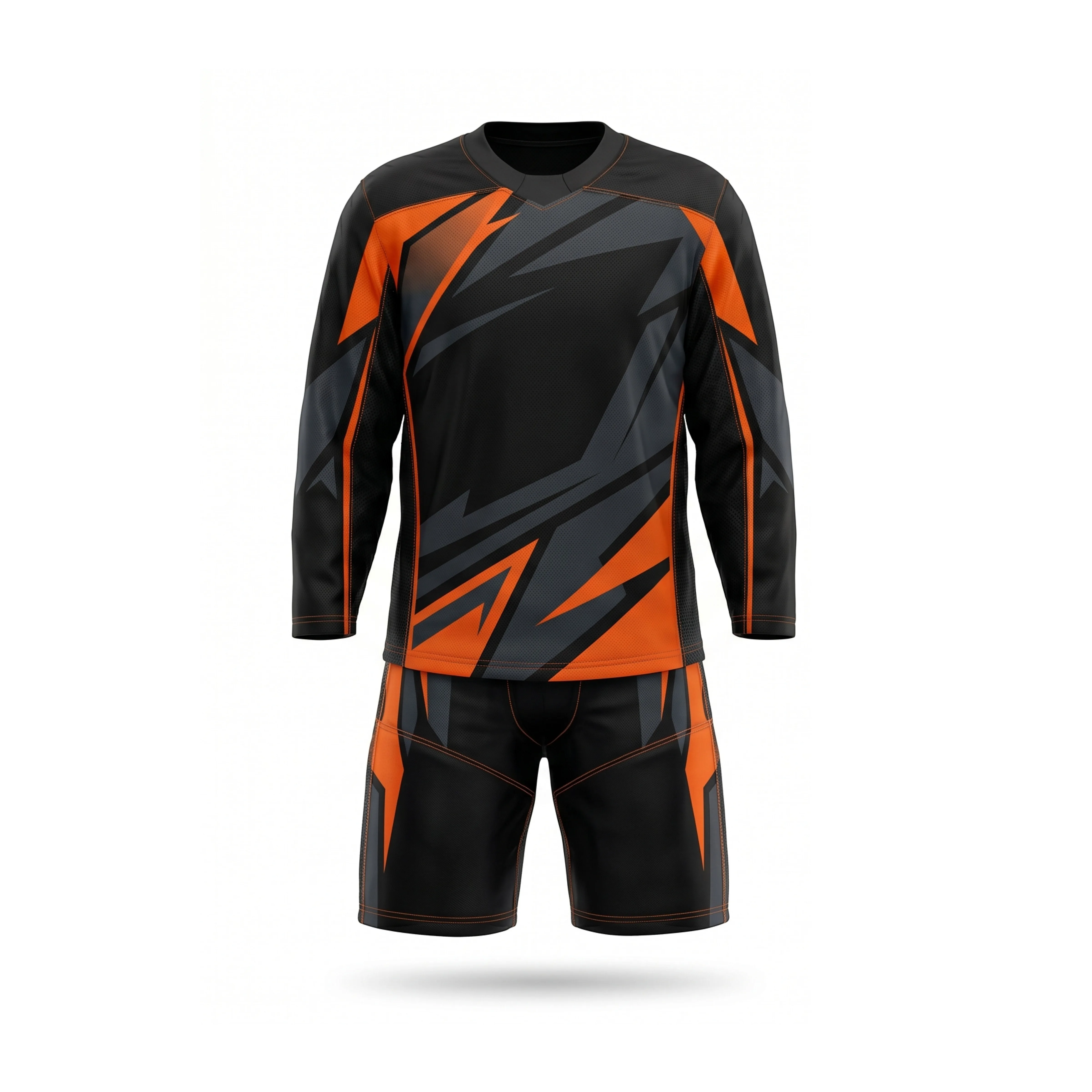 Black & Orange Abstract Ice Hockey Jersey & Shorts Set