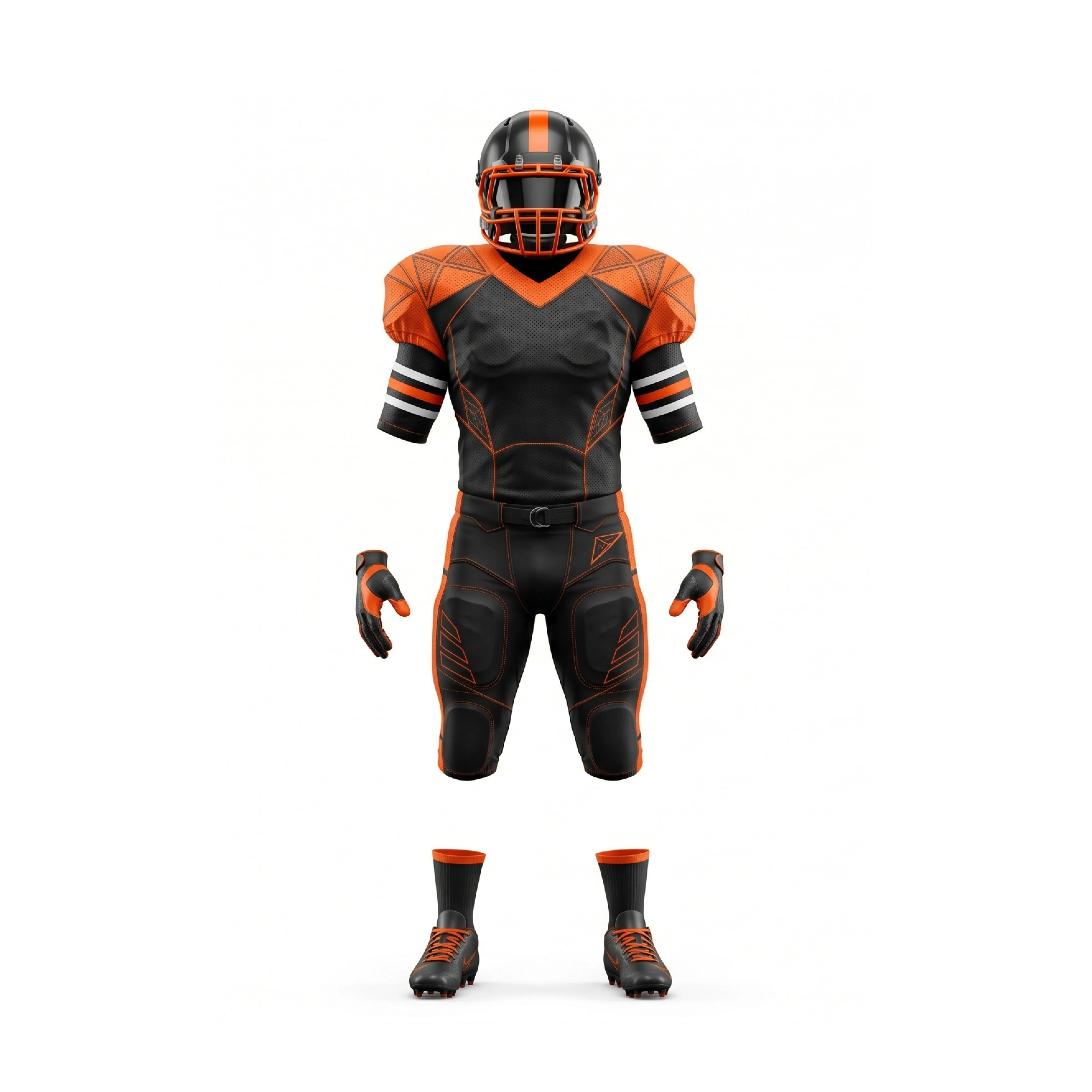Black and Orange Geometric American Football Uniform Set with Helmet