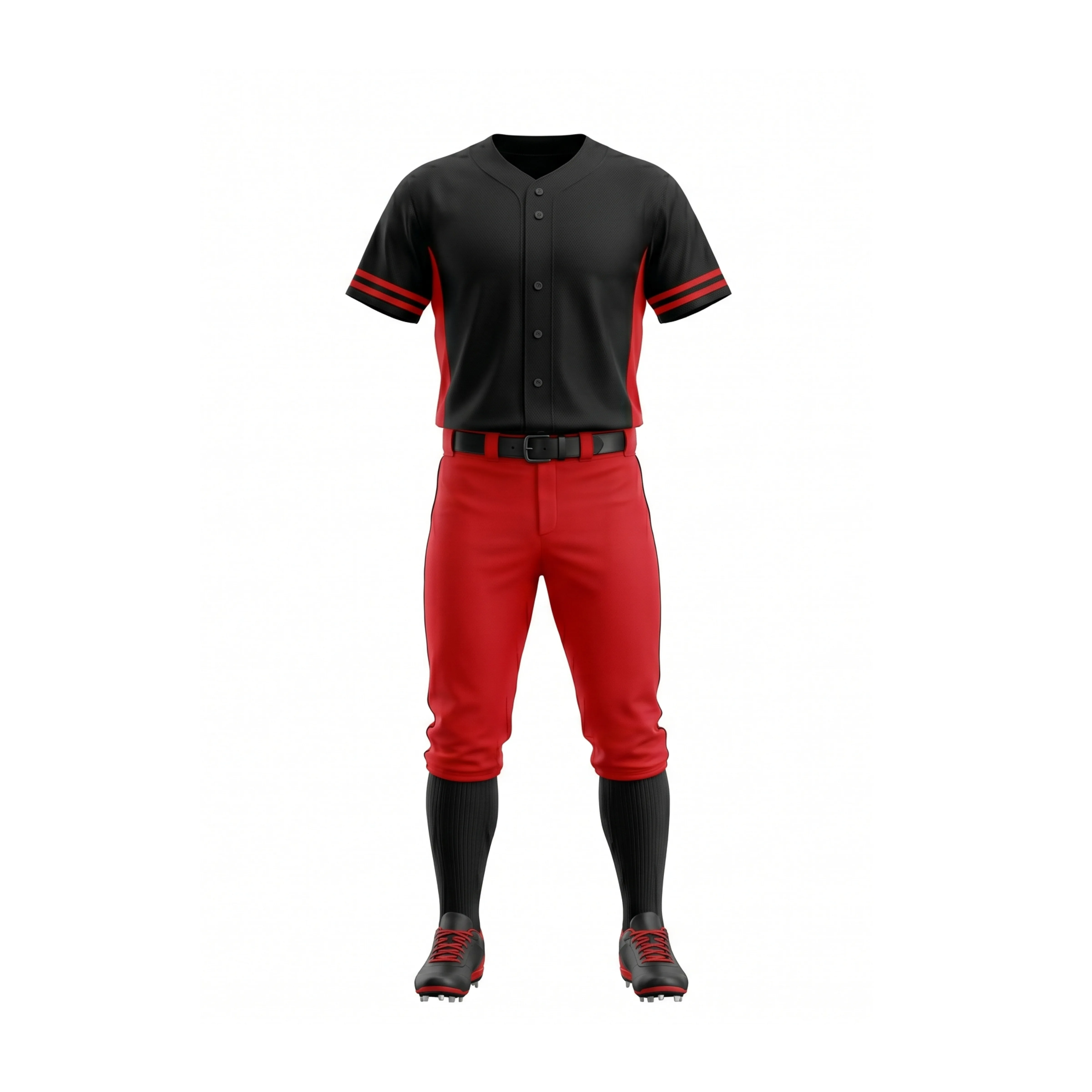 Black & Red Button-Up Baseball Uniform Set with Red Pants