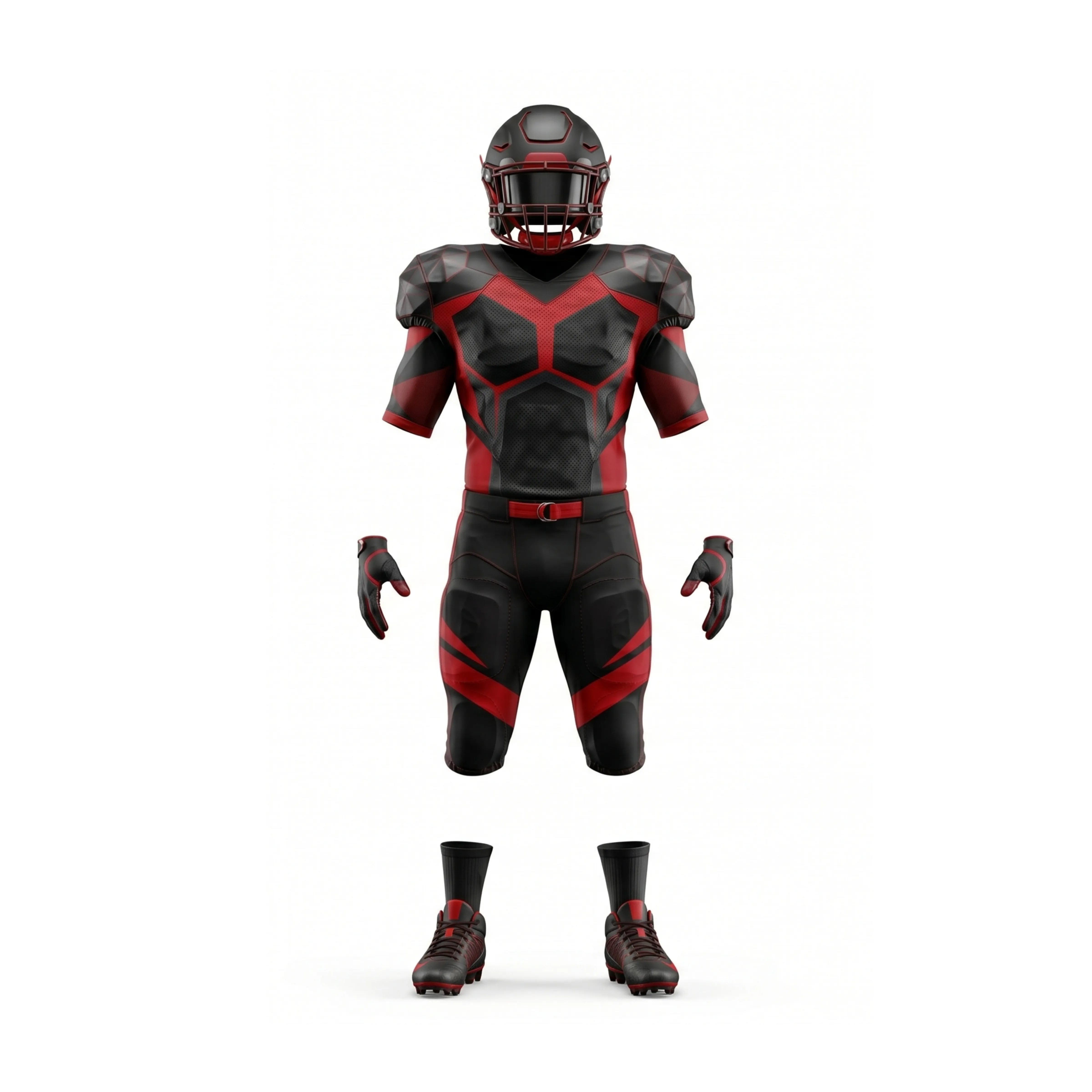 Black & Red American Football Full Uniform Set with Helmet & Cleats