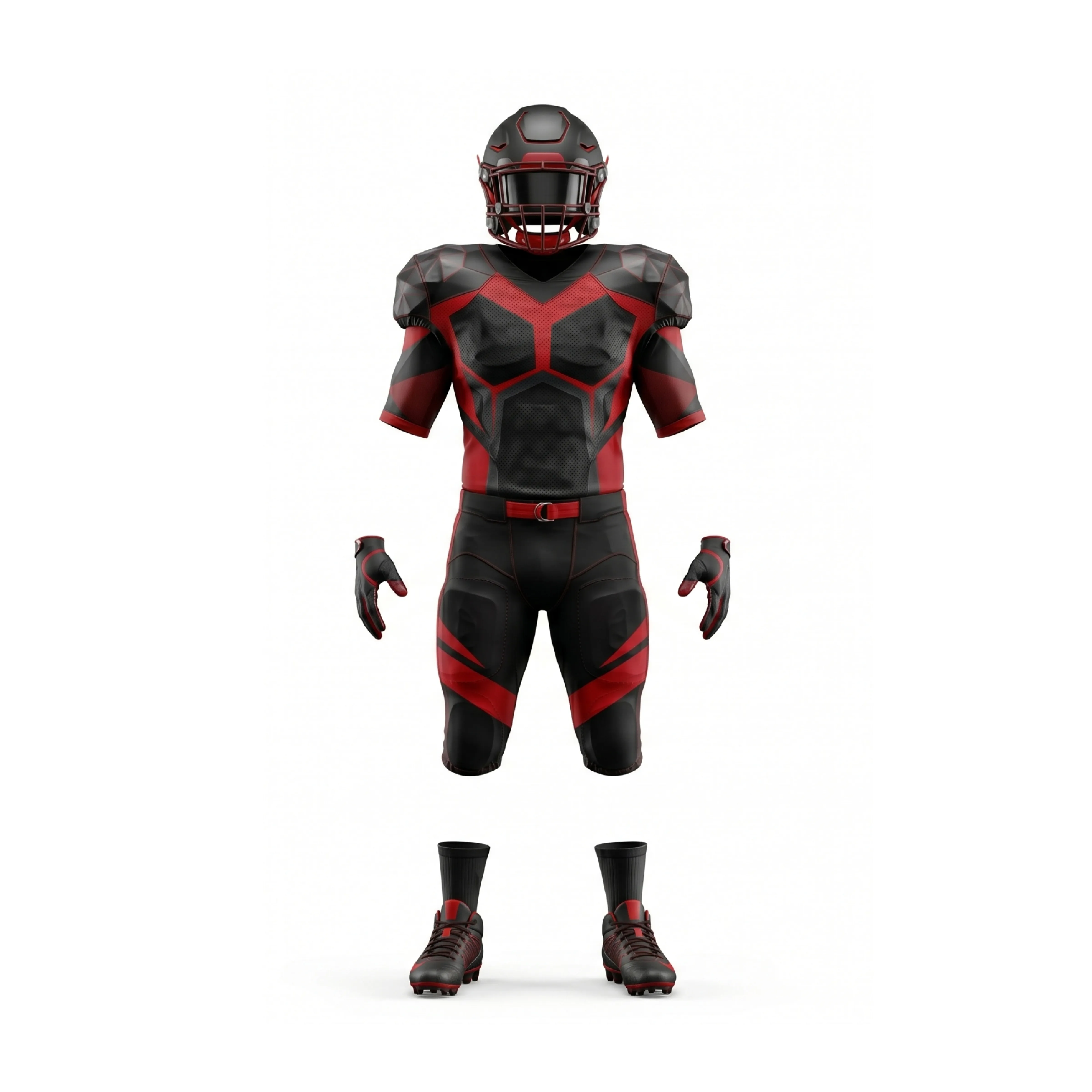 Black & Red American Football Uniform with Padded Jersey & Helmet