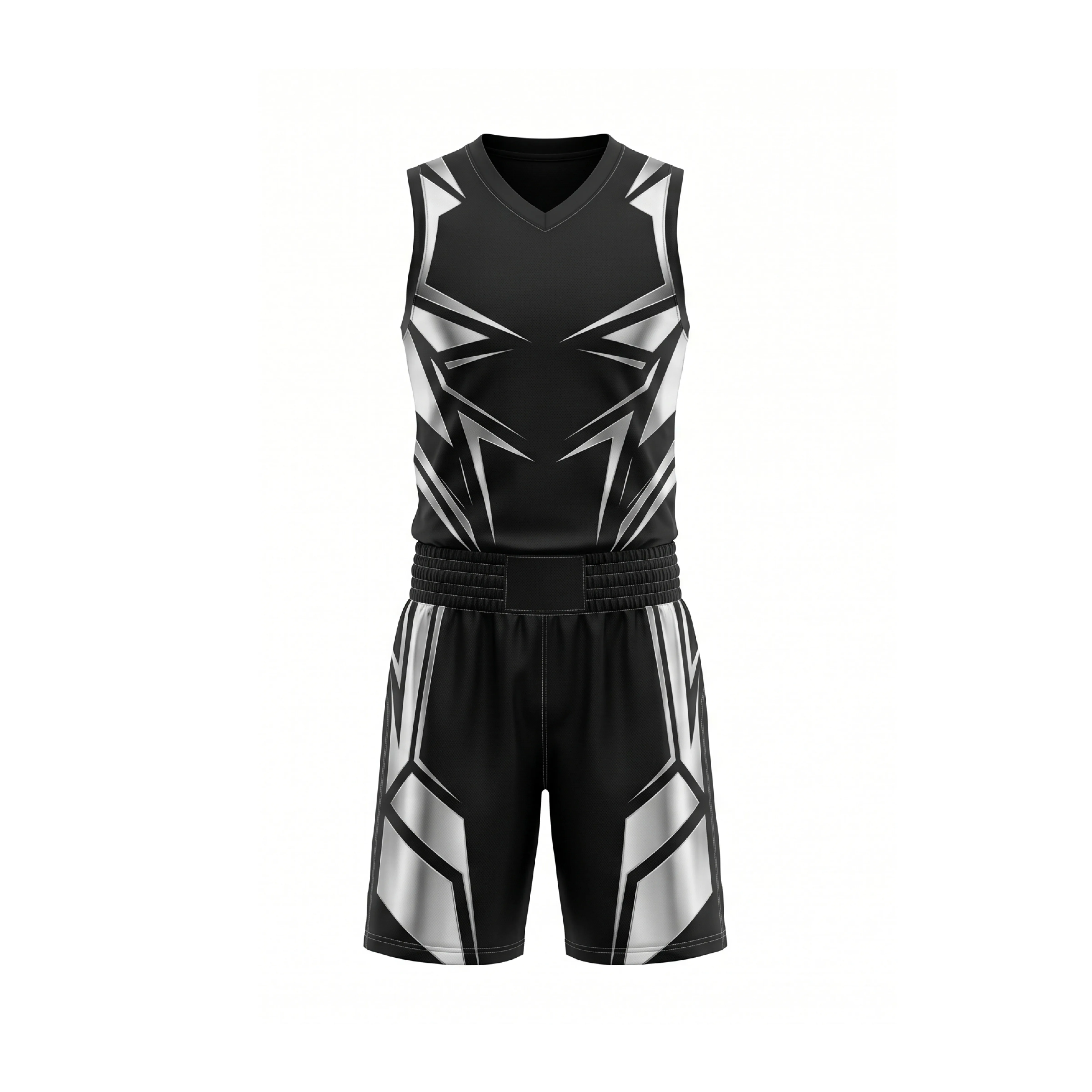 Black & Silver Geometric Pattern Boxing Uniform Set