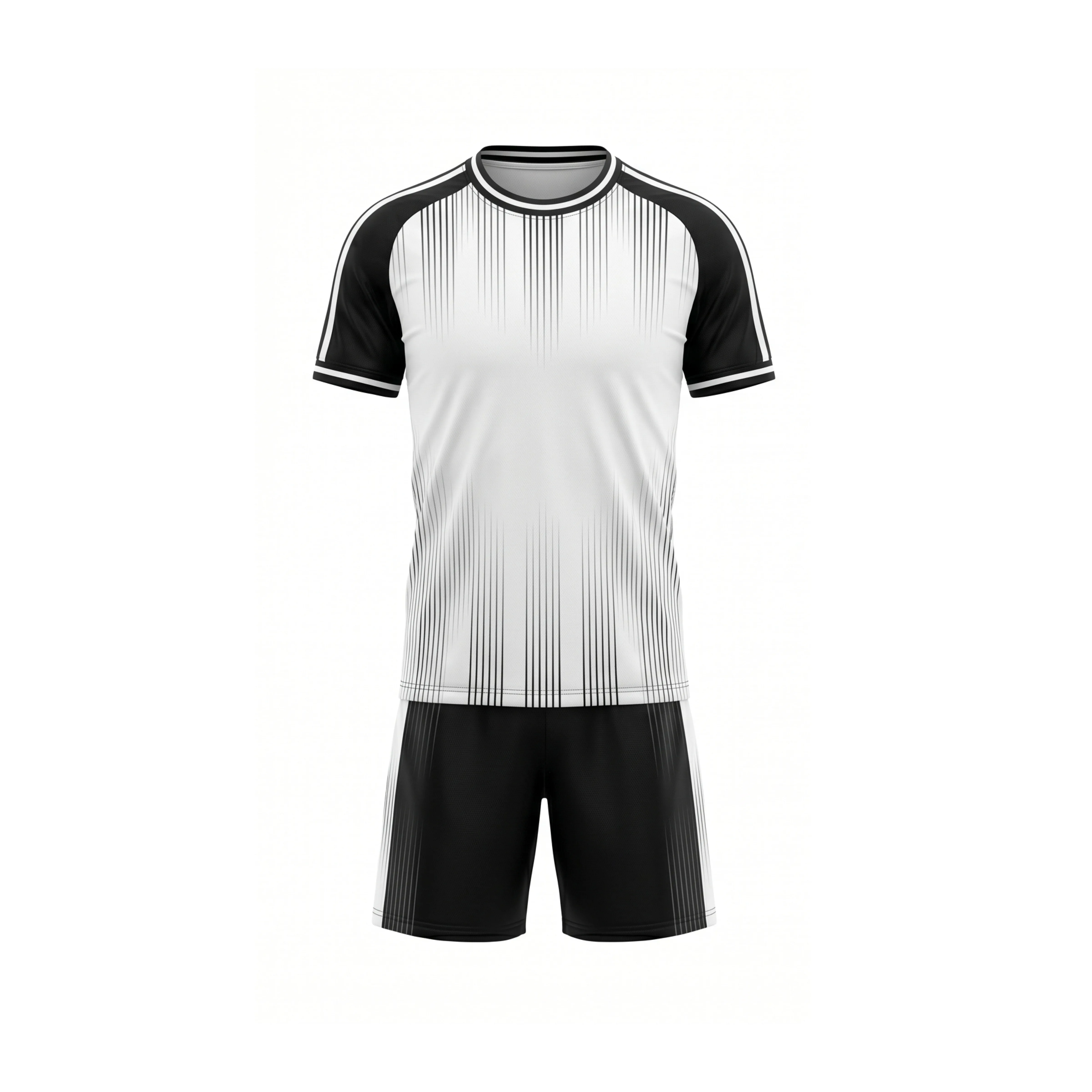 Black & White Striped Soccer Jersey Kit with Black Shorts