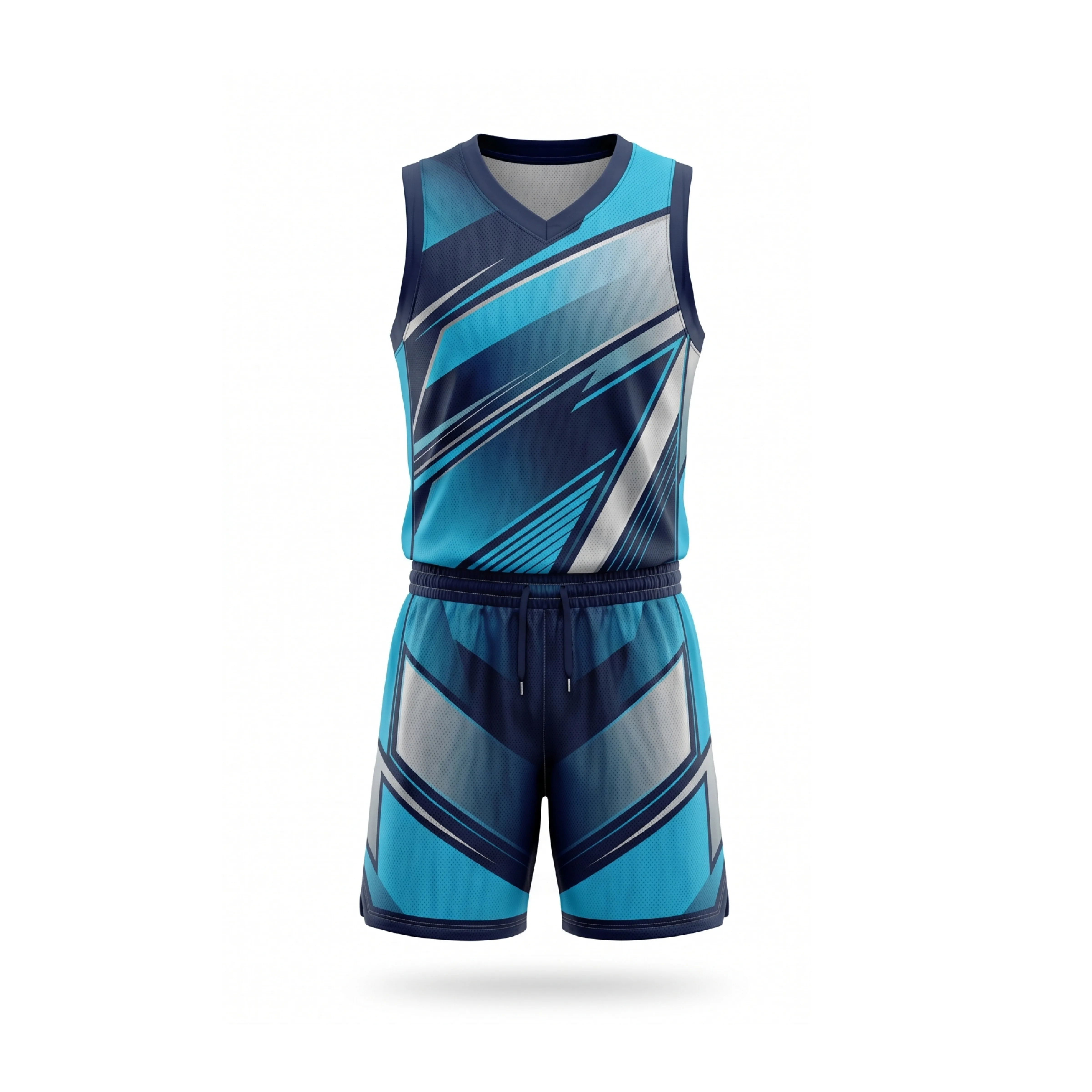 Blue Geometric Pattern Basketball Jersey & Shorts Set