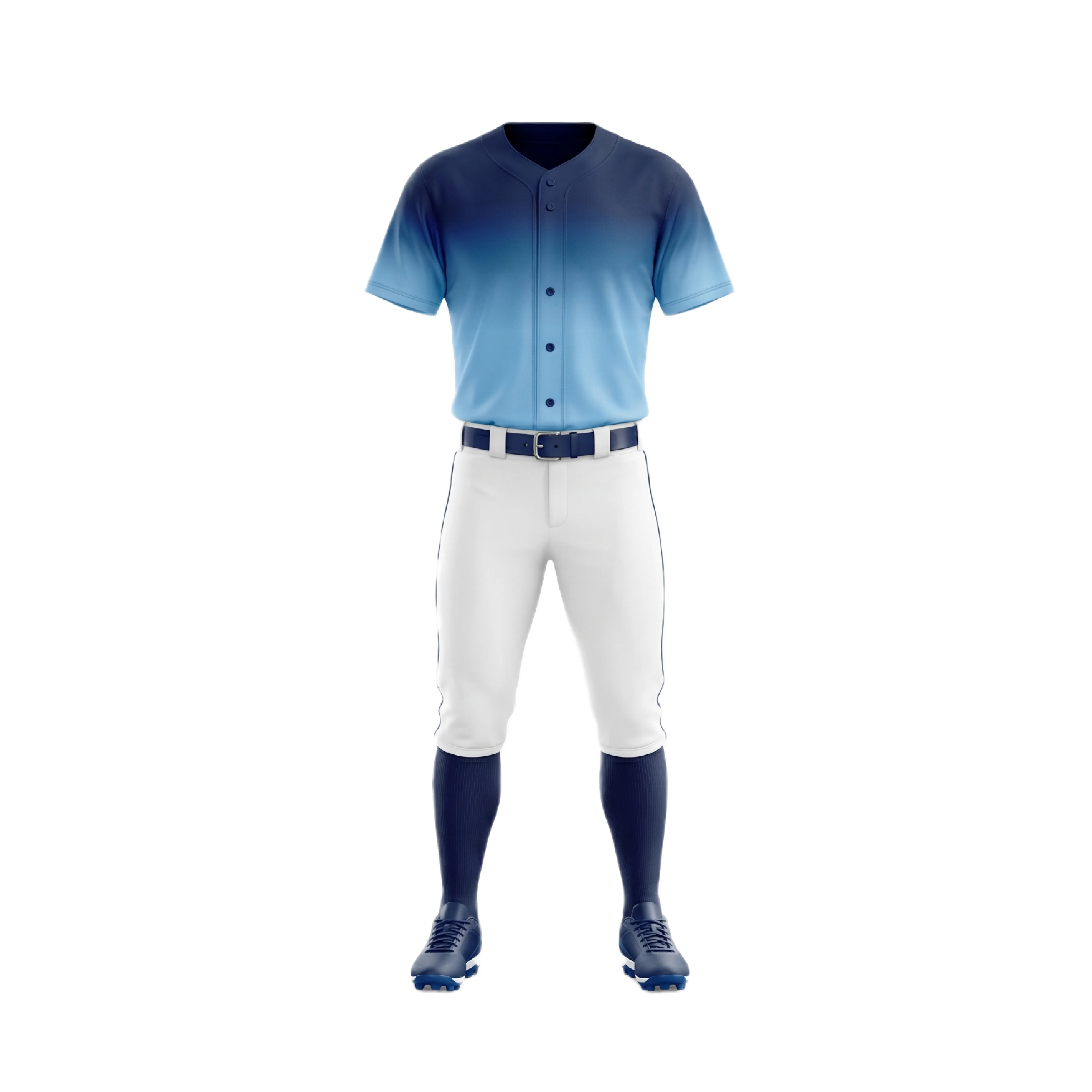 Blue Ombre Baseball Jersey, White Pants & Dark Blue Socks Set