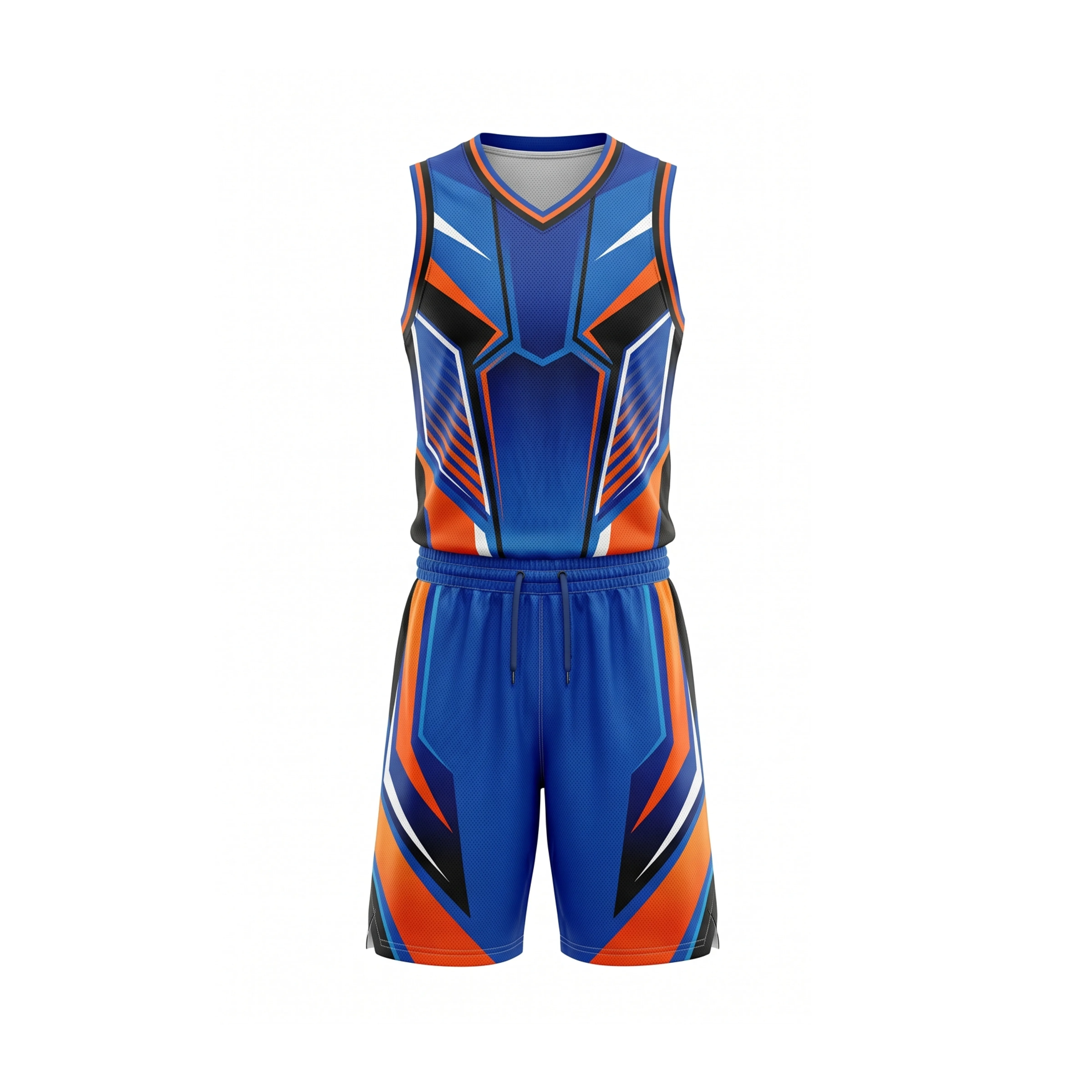 Blue Orange Black Geometric Basketball Uniform Set