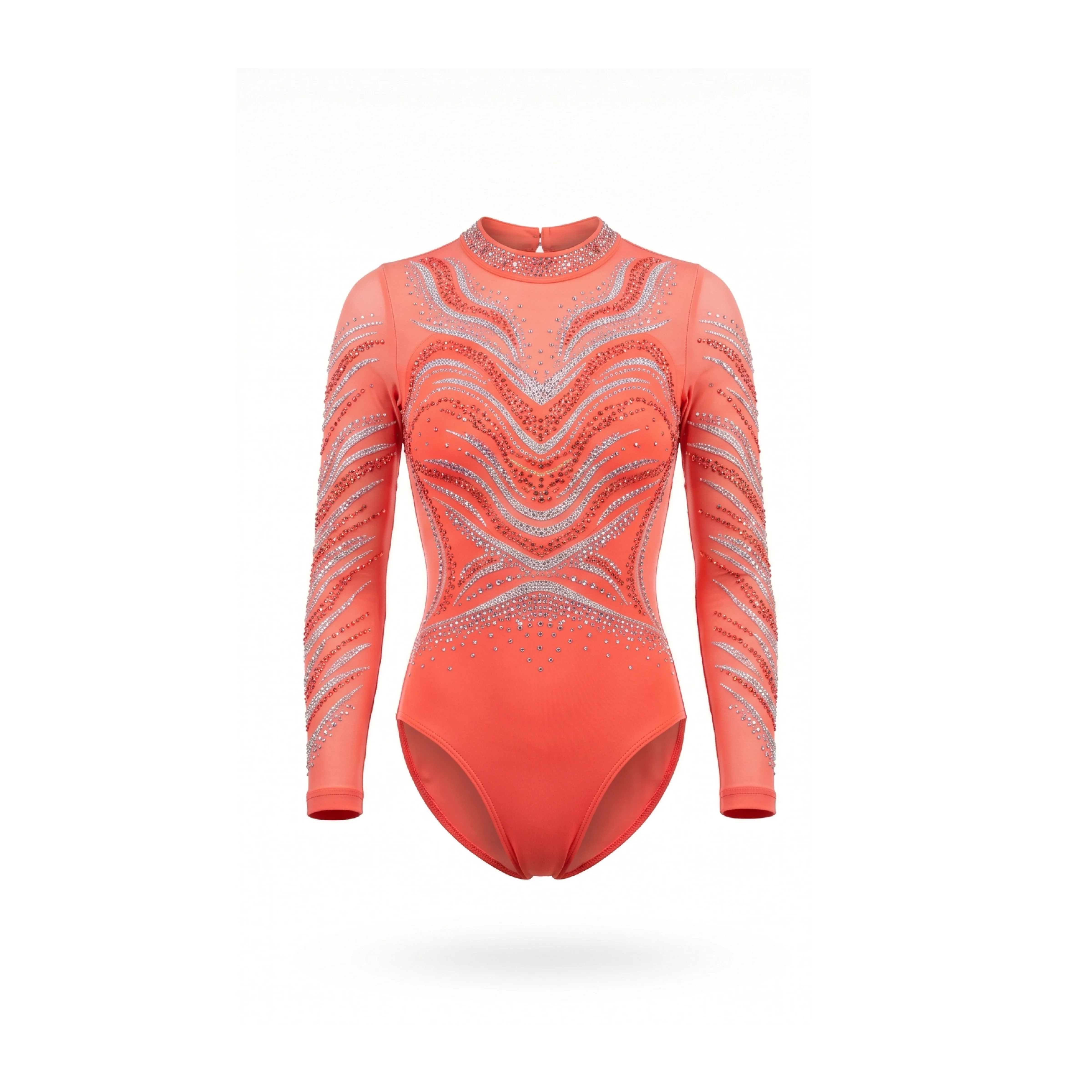 Coral Embellished Rhythmic Gymnastics Leotard with Keyhole Back