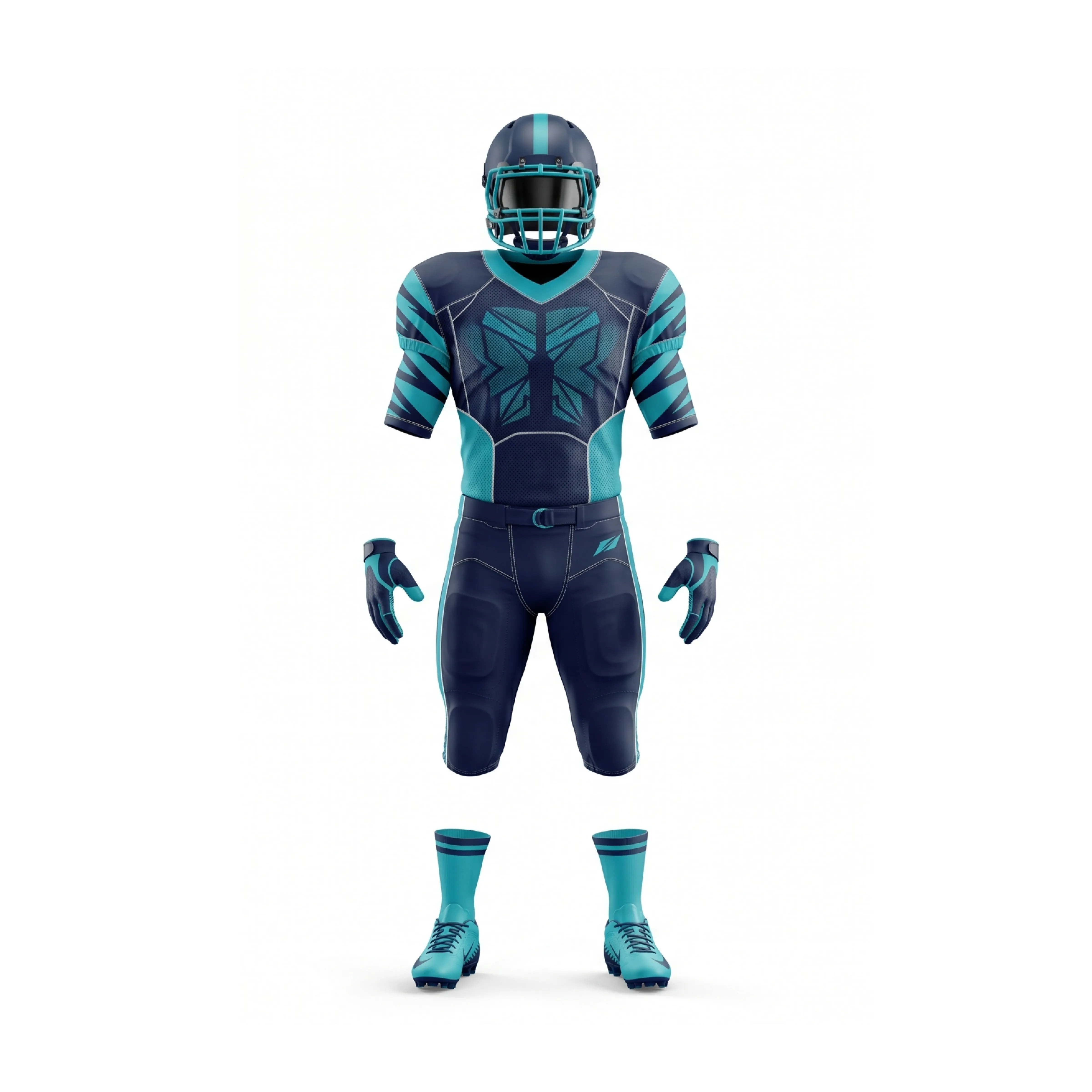 Dark Blue & Teal Geometric Pattern American Football Uniform Set