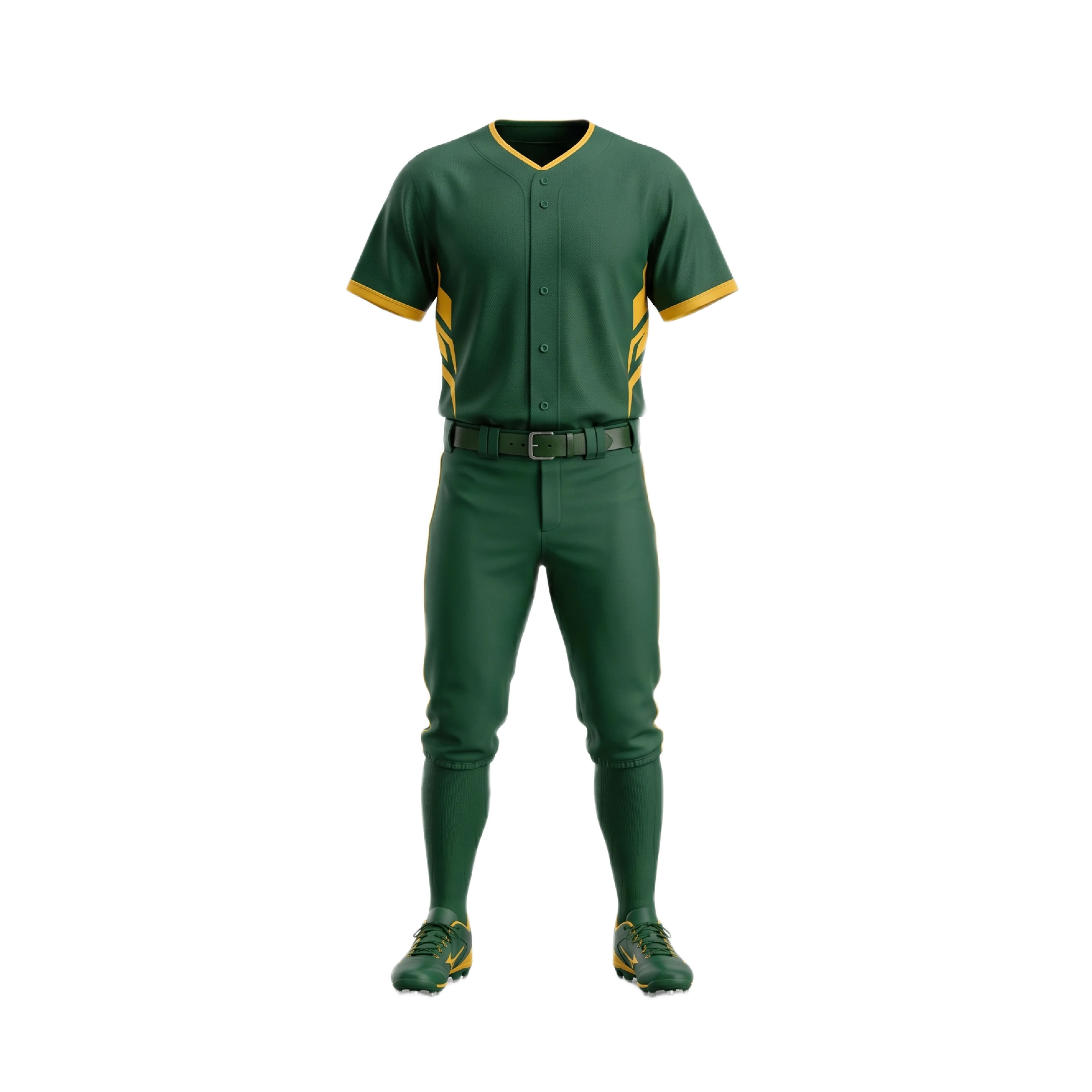 Dark Green Baseball Jersey & Pants Set with Gold Trim