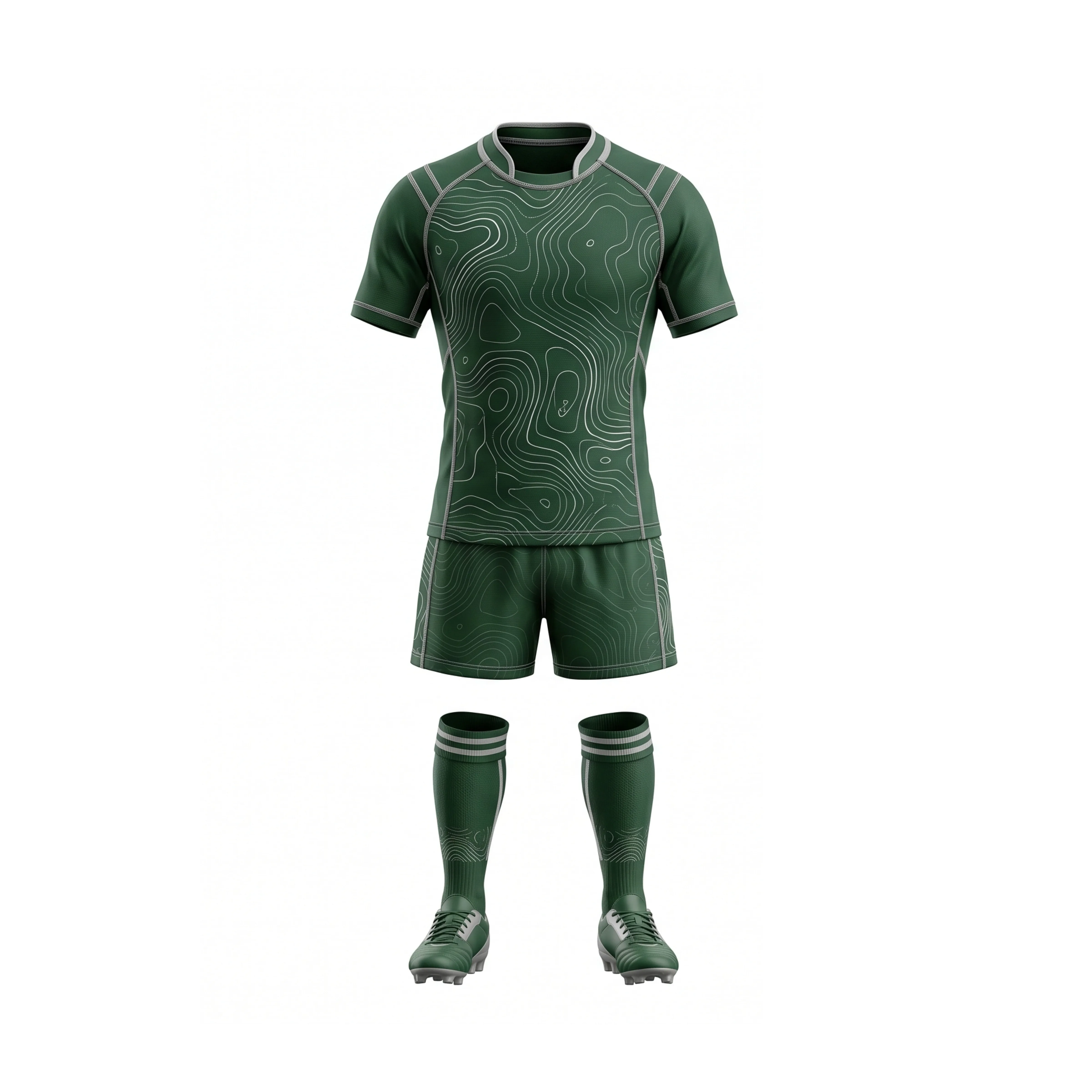 Dark Green Rugby Uniform with Topographic Pattern and Number 15