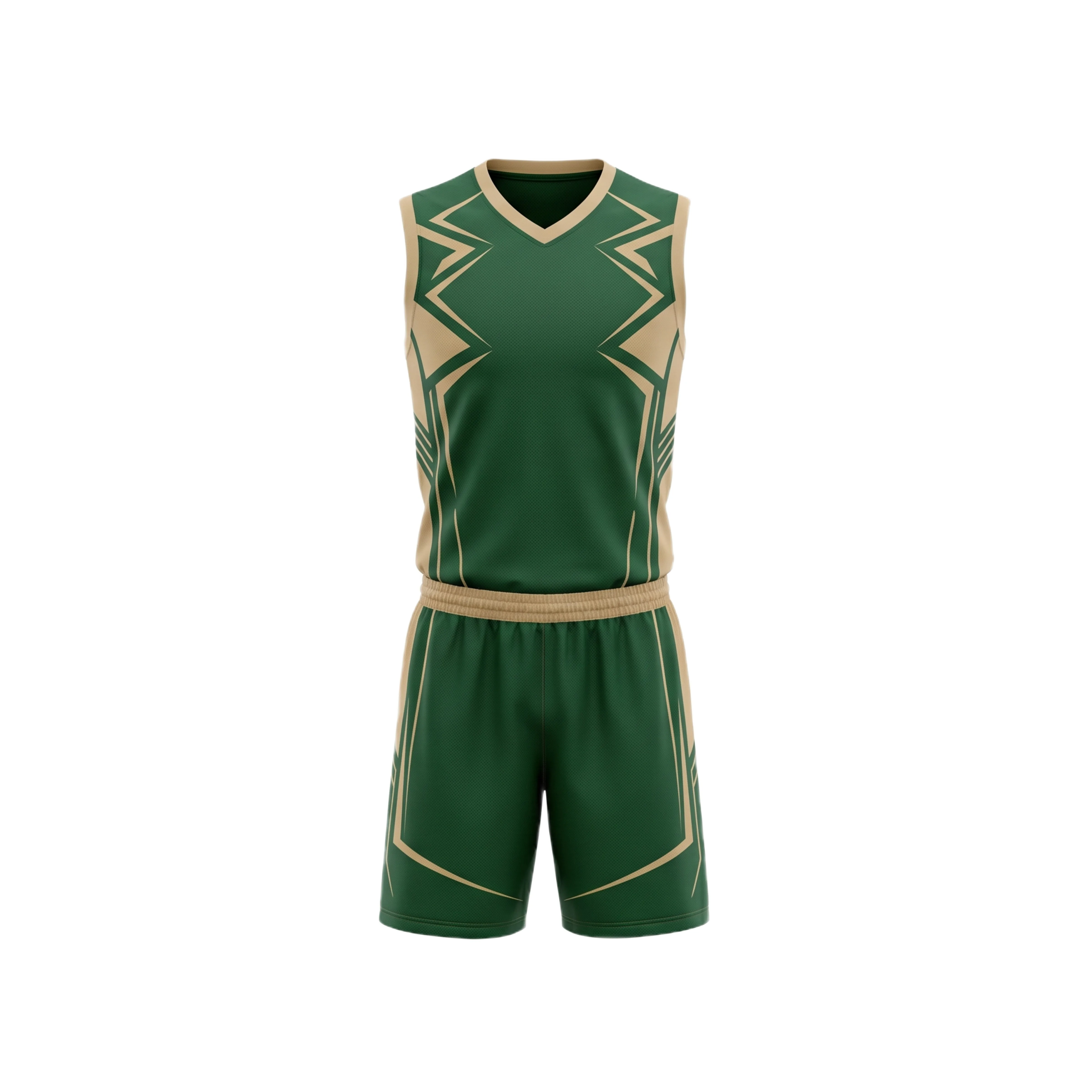 Dark Green & Beige Volleyball Uniform with Zig-Zag Pattern